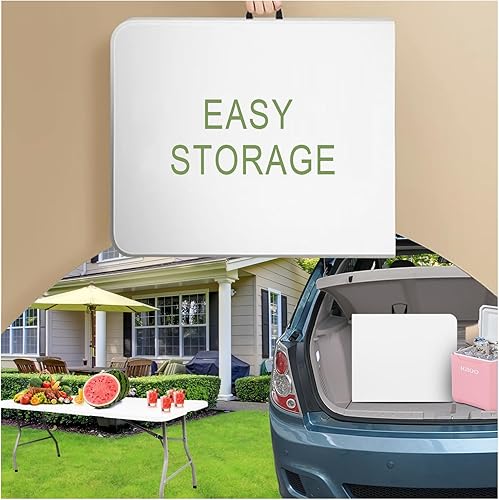 Miniatura 6 de Gzdisbek Mesa plegable de plástico de 6 pies, mesa de picnic portátil al aire libre, para campamento, fiesta, boda, picnic, con cerradura, asa,