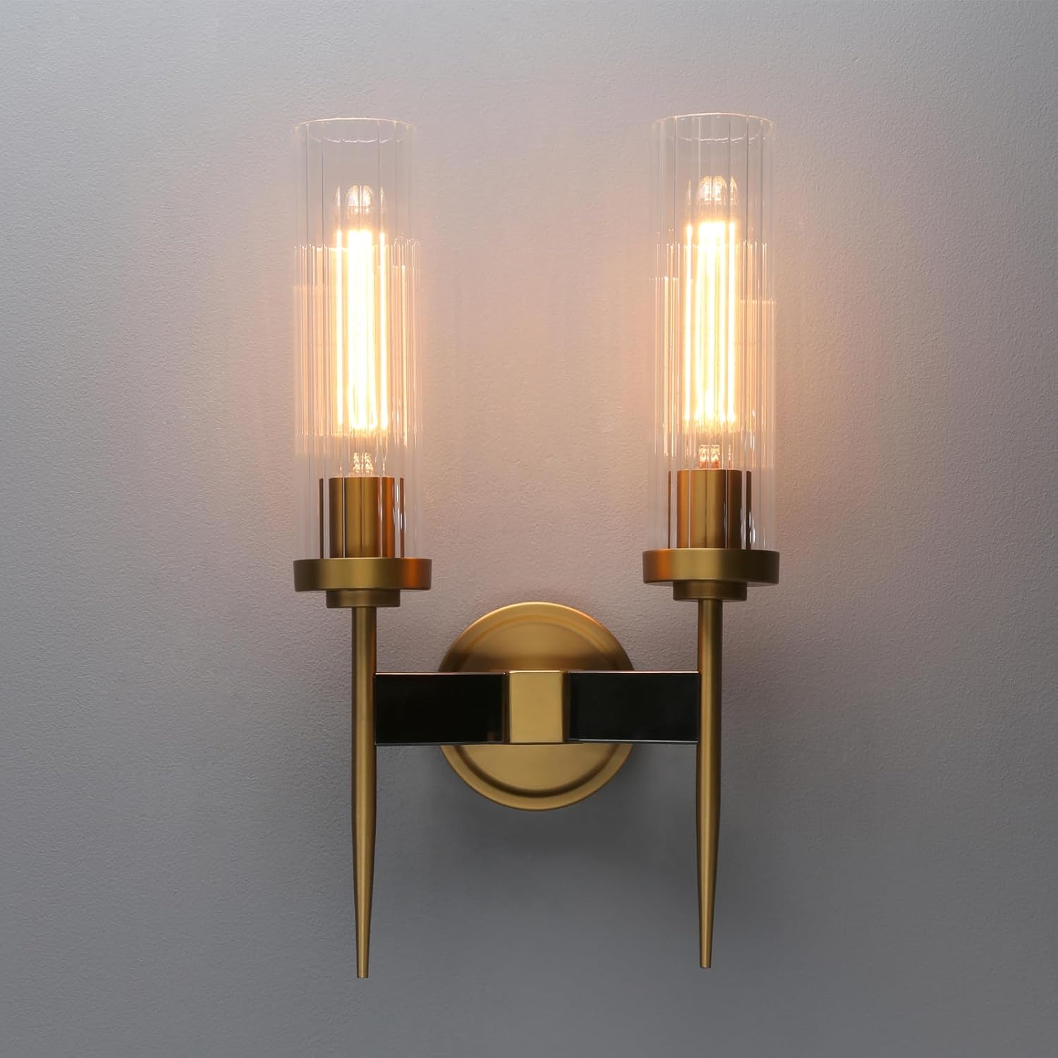 Phansthy Antique Bronze 2 Lights Sconce Bathroom Vanity Lights with Dual 2.8” Cycinder Glass Light Shade