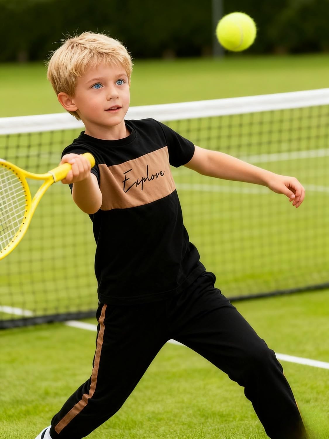 Kid Young Boy Clothes Outfits Casual Crew Neck Colorblock Short Sleeve Top 2pc Fall Pants Set - Image 3