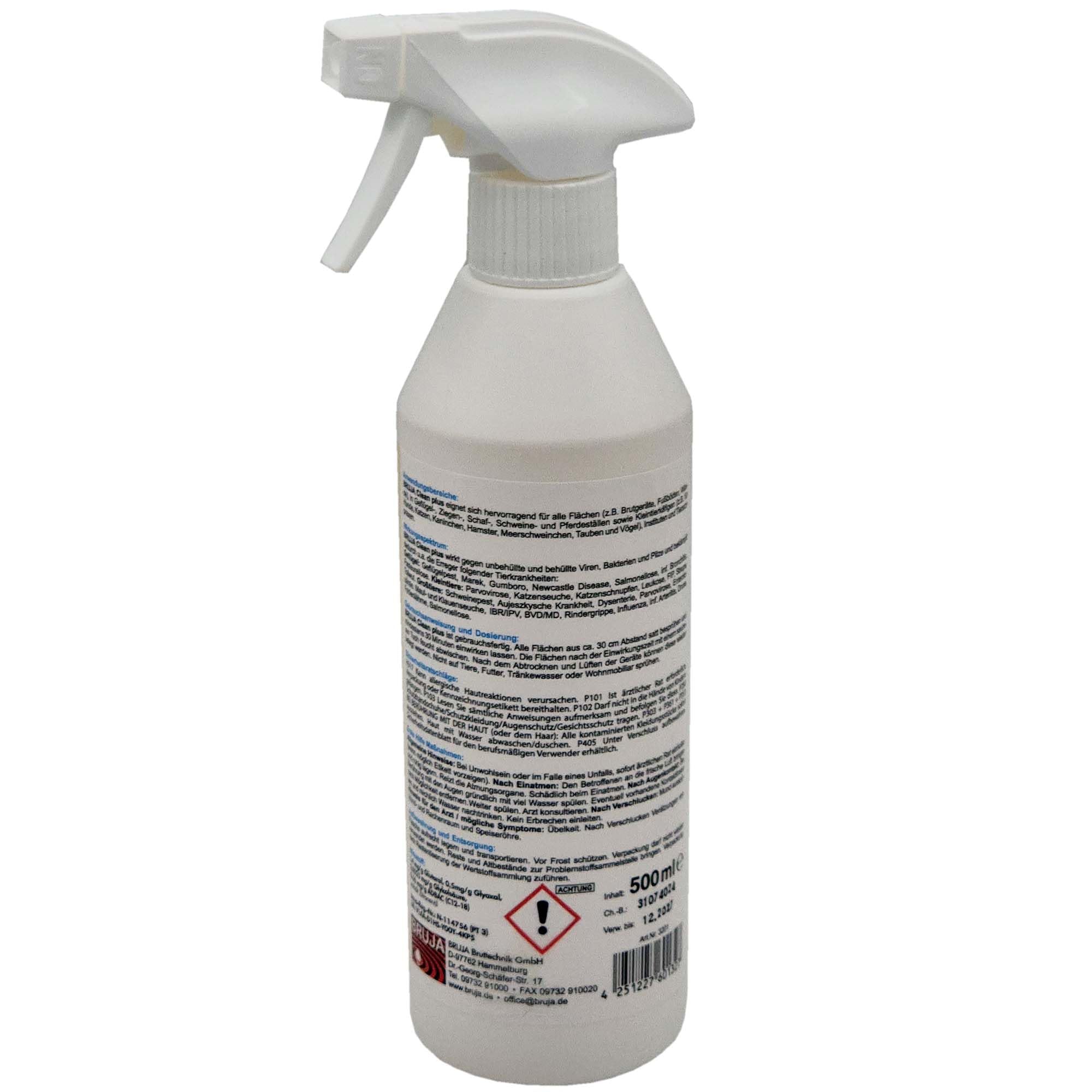 BRUJA Clean Plus – Desinfektionsmittel für Brutmaschinen & Tierhaltung – wirksam gegen Viren, Bakterien & Pilze – gebrauchsfertig - alkoholfrei | wirksam gegen Viren, Bakterien & Pilze, gebrauchsfertig, alkoholfrei