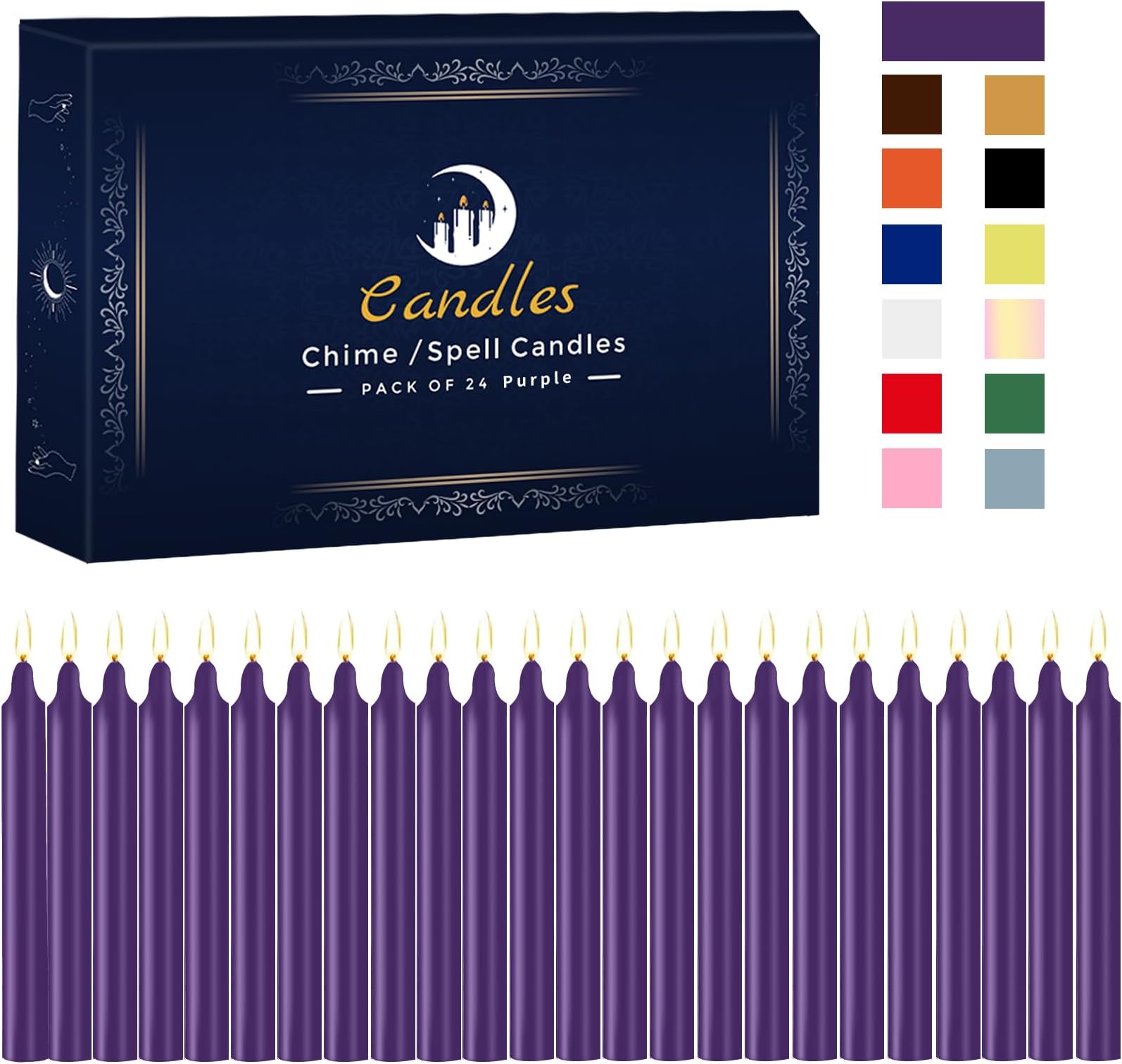 - 24 Pack Purple Spell Chime Candles – Premium Mini Unscented Taper Candles for Rituals, Prayer, Birthdays, Meditation, Altar, Spells, Chime Candles - 4 Inch Tall - Ideal for Witches