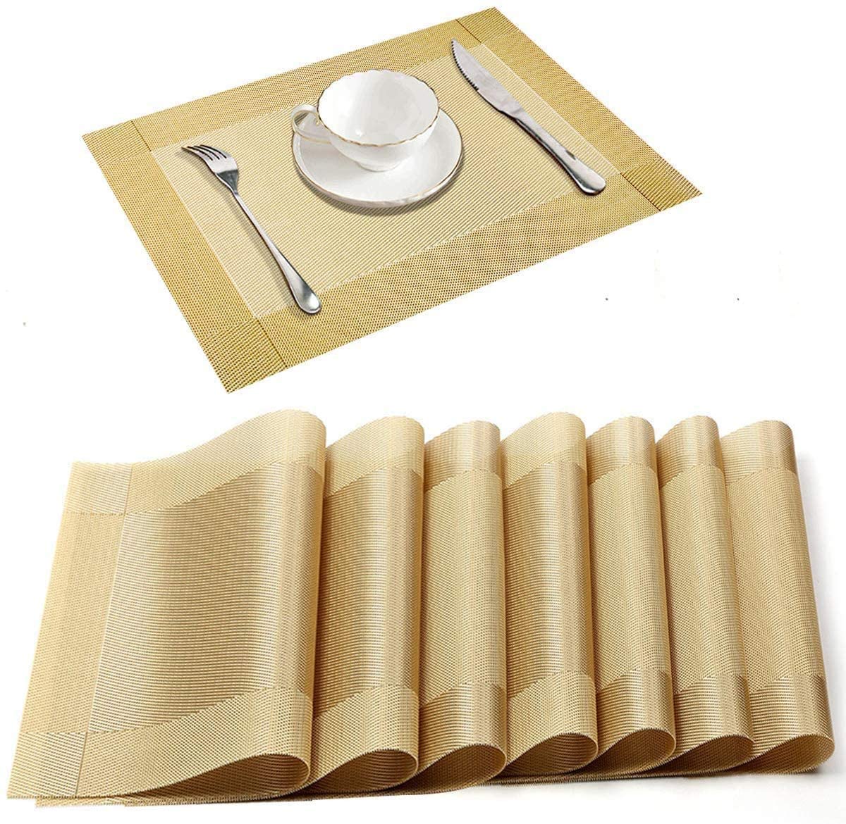 See full amazon price history chart for TASKHOUSE Table Mats Washable Non Slip Stain Resistant Kitchen Table Placemats Heat Insulation Woven Vinyl Decoration for Kitchen Dinning Table Restaurant(Gold Set of 8) TASKHOUSE Table Mats Washable Non Slip Stain Resistant Kitchen Table Placemats Heat Insulation Woven Vinyl Decoration for Kitchen Dinning Table Restaurant(Gold Set of 8) (B0BZ4YPR5S) Amazon Price History, Amazon Price Tracker