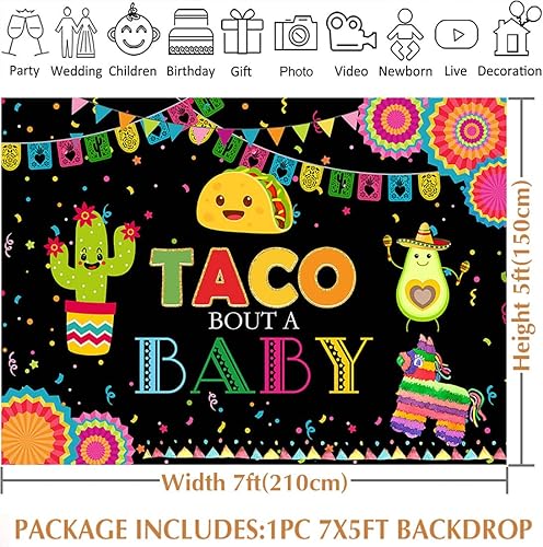 Miniatura 3 de Avezano Taco Bout a Baby - Telón de fondo para fiesta mexicana, baby shower, anuncio de embarazada, género neutro, suministros para cabina de fotos,