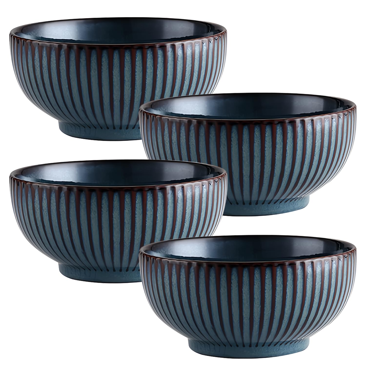 Müslischalen-Set, blaue Suppenschüsseln, mikrowellengeeignet, Reisschalen, Frühstücksschalen, Keramik-Müslischalen (4 Stück, 15,2 cm)