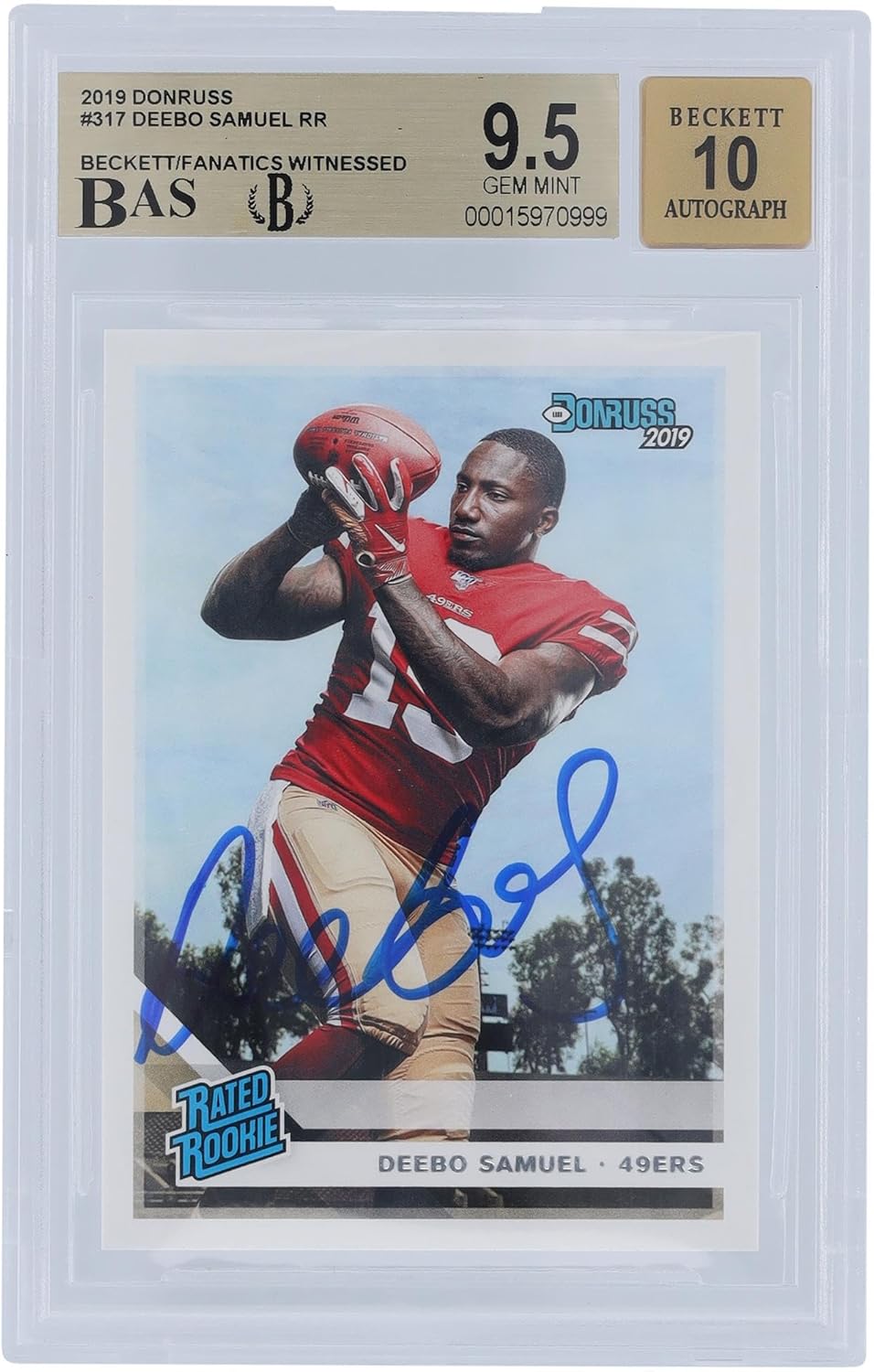 Deebo Samuel San Francisco 49ers Autographed 2019 Panini Donruss Rated Rookie #317 Beckett Fanatics Witnessed Authenticated 9.5/10 Rookie Card - Football Slabbed Autographed Rookie Cards