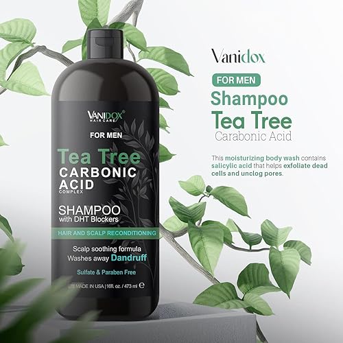 Miniatura 2 de Vanidox Champú de árbol de té para hombres con aceite de árbol de té orgánico y ácido carbónico, champú de árbol de té para hombre para picazón y