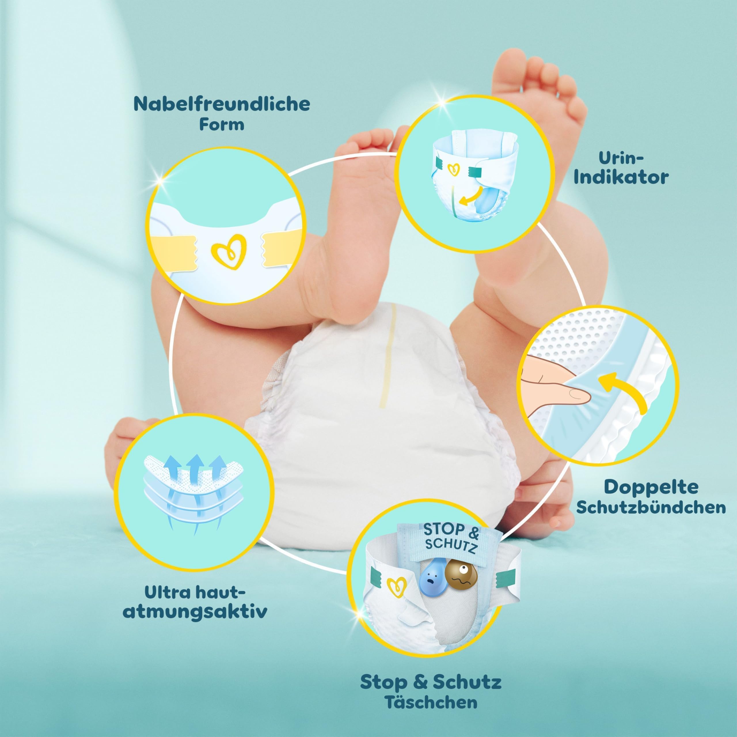 Pampers Premium Protection Größe 2 Windeln 4kg-8kg Doppelter Schutz +10 Stück Feuchttücher
