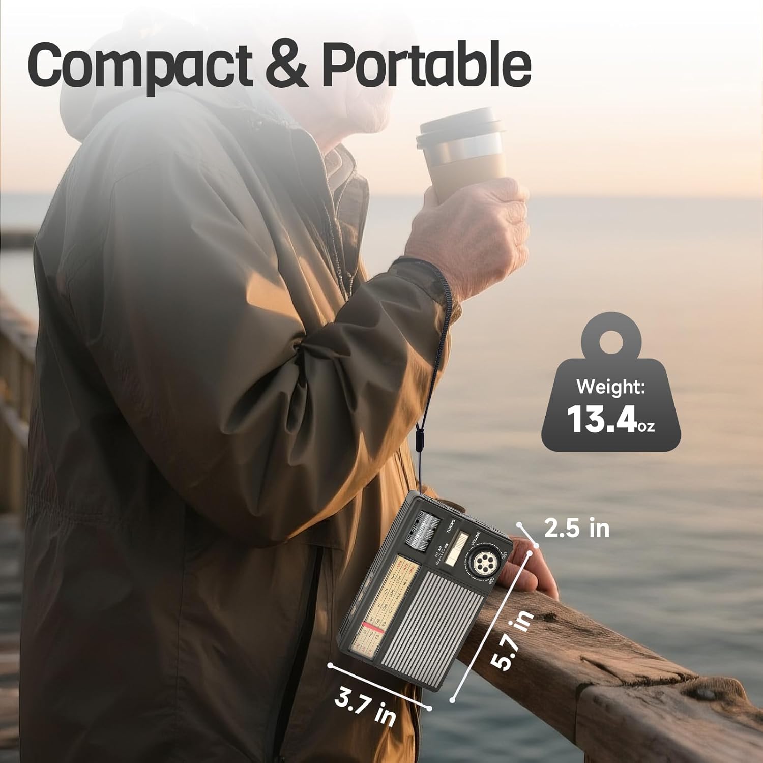 PRUNUS J-139 Retro/Vintage Radio with Bluetooth Speaker, Retro Bluetooth Speaker, FM/AM/SW, TF Card/USB Playback, USB-C/Solar Battery Operated Radio, Lanyard, Transistor Radios, Small Radios - Image 7