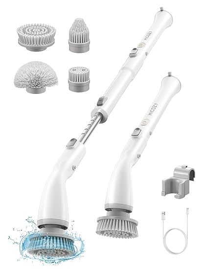Electric Spin Scrubber, Cordless Cleaning Brush with 4 Replaceable Brush Heads for Home Tub Tile?HS1 White