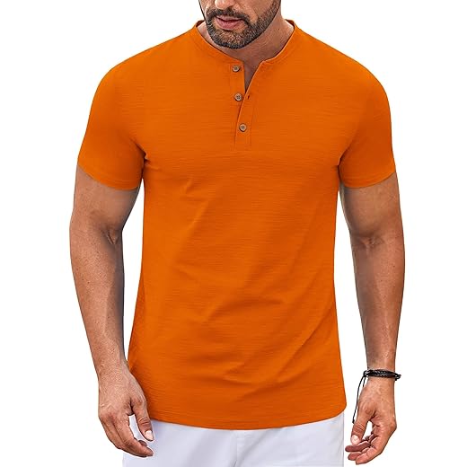 COOFANDY Camisetas masculinas Henley de manga curta com nervuras elásticas modernas casuais básicas
