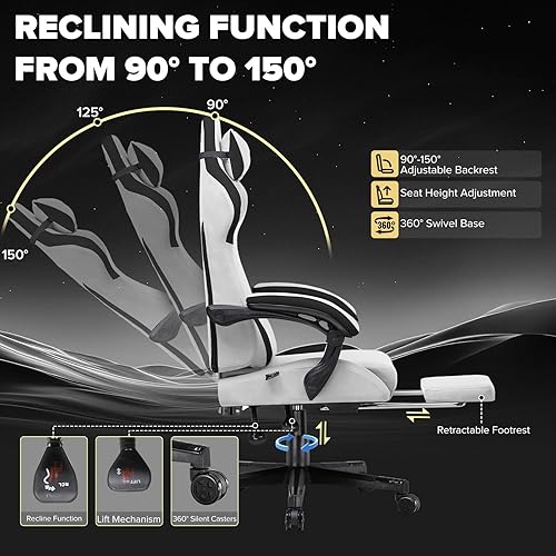 Vista 7 de GTPLAYER Silla de juegos, silla de oficina para computadora, soporte lumbar, reposabrazos conectados y reposapiés, silla de juego ergonómica