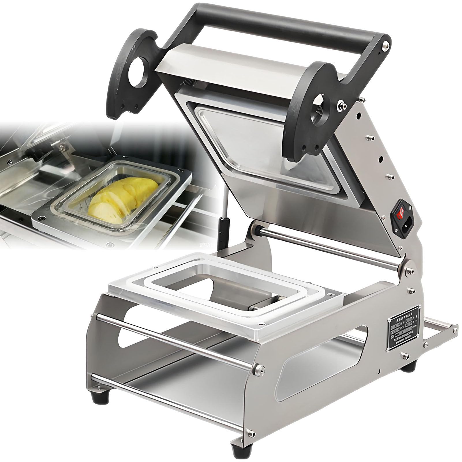 Macchina Termosigillatrice Commerciale per Vassoi Alimentari,Sigillatrice Termica da Banco Manuale per Cibi Veloci E Piatti Pronti,Regolazione Temperatura con Manopola 140×140