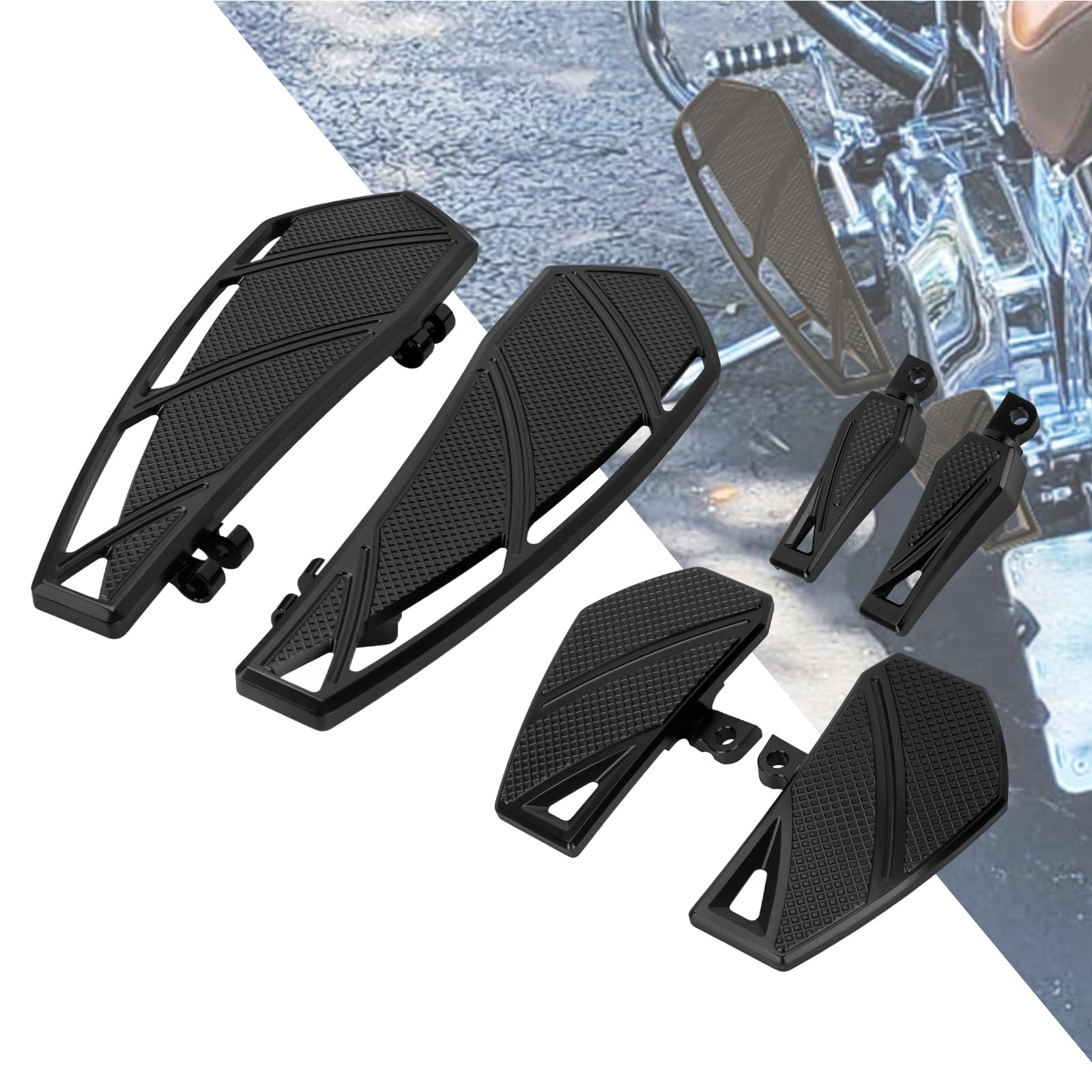 Photo 1 of HDBUBALUS Motorcycle Floorboards Front Phantom Foot Pegs Footrest Fit for Harley Touring Road King Classic Street Glide FLHT FLHTC FLHR FLRT Softail Trike (Black)