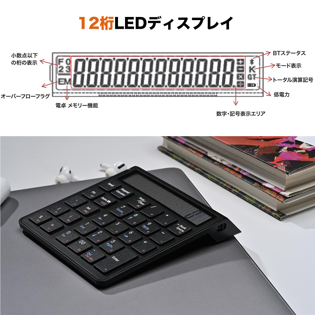 ワイヤレステンキー電卓 12桁 Amazon | KcBlue テンキー 電卓 2in1 Bluetooth ワイヤレス 数字
