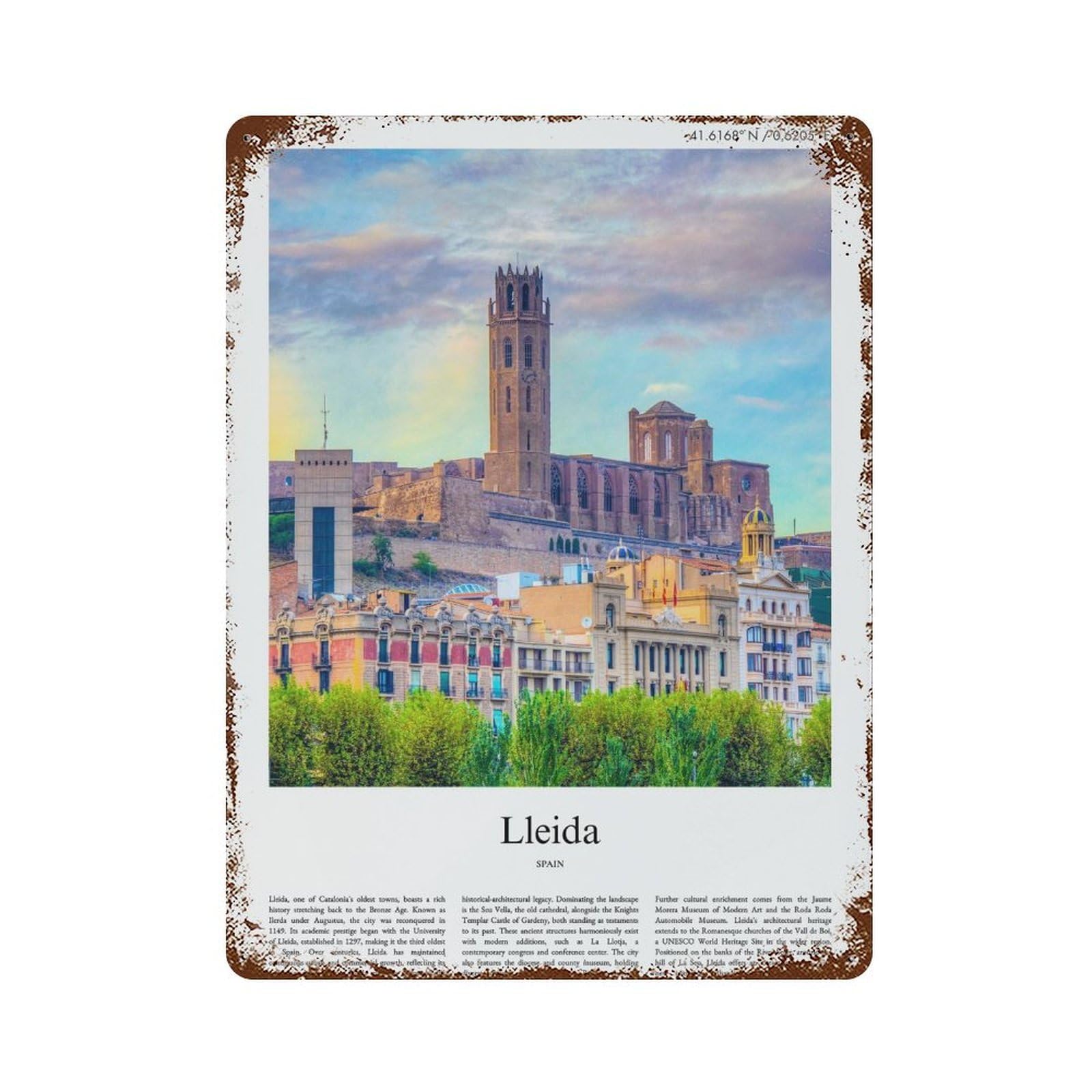 xiaoxiaoshen Lleida Spain City Scenery Wall Decor Art Metal Tin Poster Modern Home Decor Art Home Bar Shop Decorations Vintage Sign 40x30cm