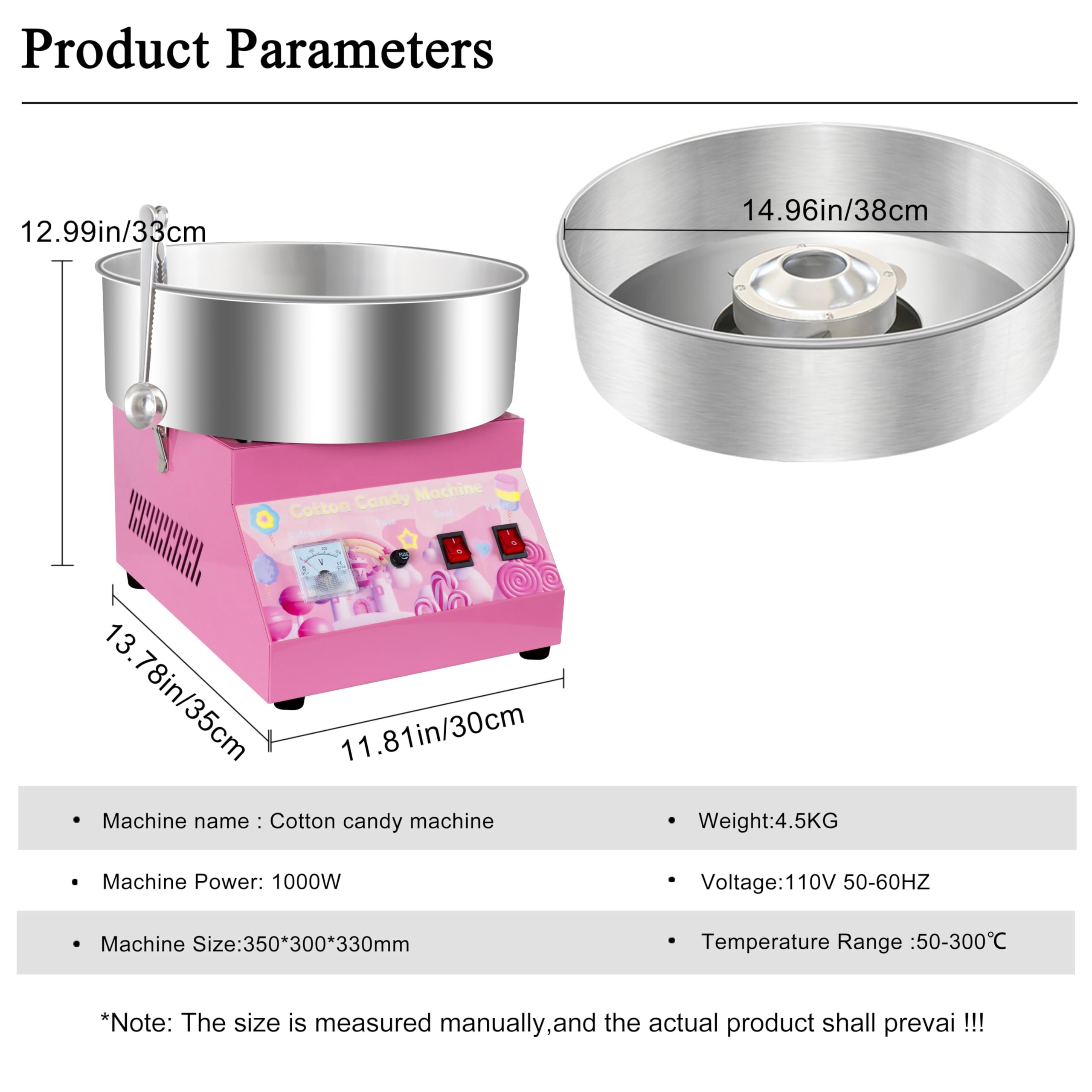 Cotton Candy Machine Commercial, 1000W Cotton Candy Maker Machine, Candy Floss Maker with Stainless Steel Bowl, Sugar Scoop?double switch easy and safe to use for Kids, Home, Party, Birthday, Festival