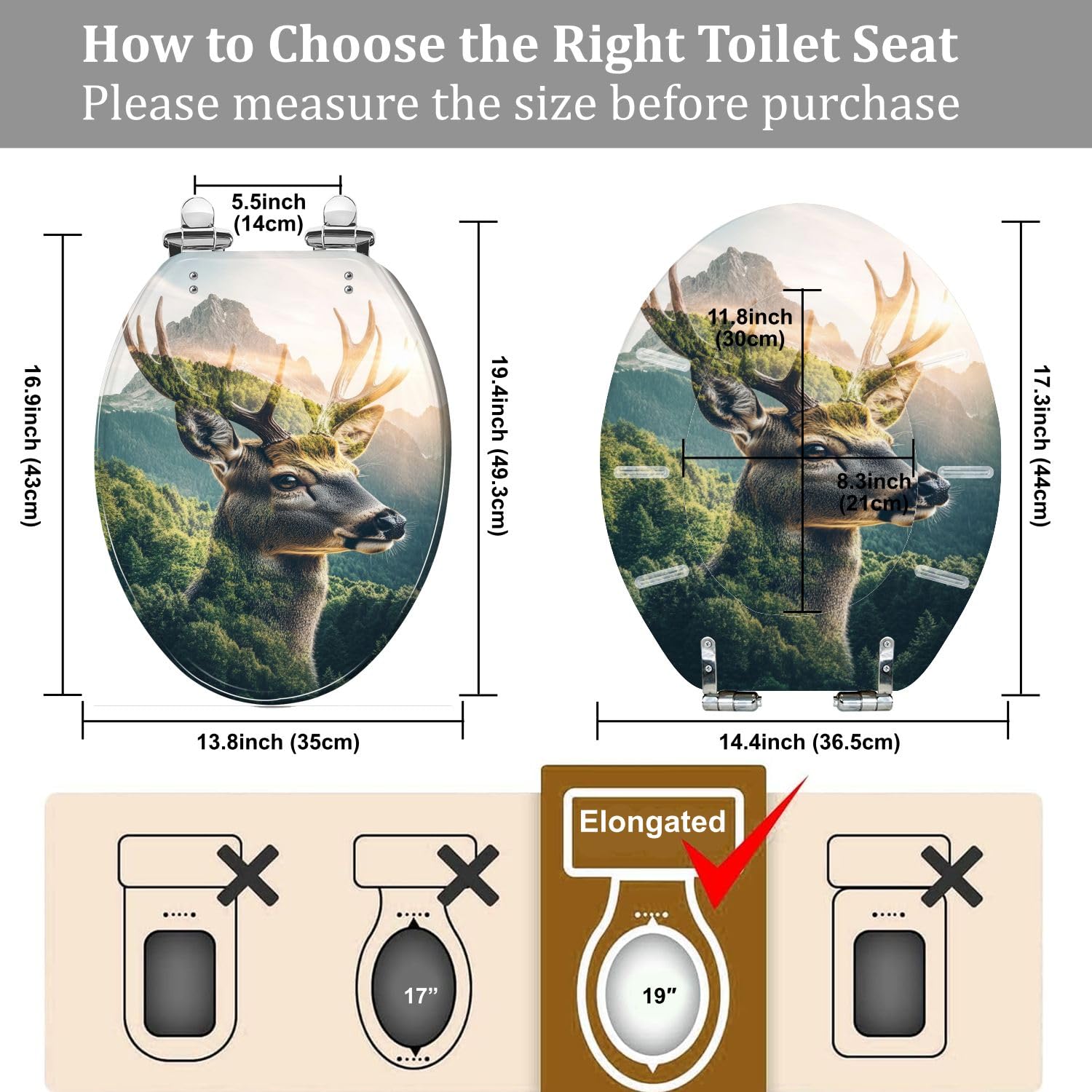 Asiento de inodoro alargado con cierre suave para baño