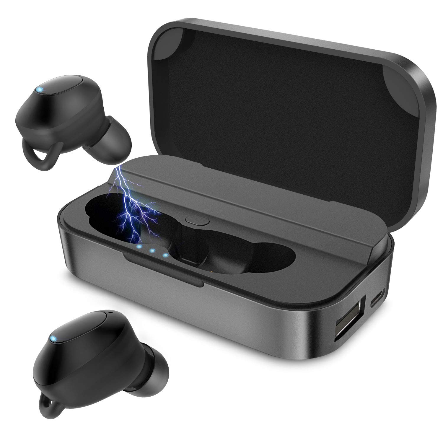 FunCee Bluetooth 5.0 Headphones Earbuds Support AAC HiFi Stereo InEar Completely Wireless Headsets Sport Earphones for Running with Charging box, Auto Paring ON/OFF for Android iPhone