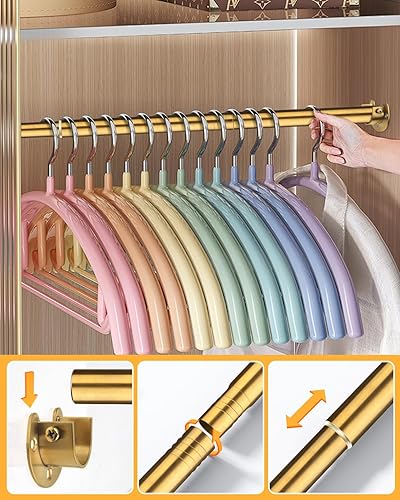 Miniatura 5 de FIRJOY Barras de armario para colgar ropa, resistentes, longitud ajustable (#2 dorado, 18.5 - 28 pulgadas)