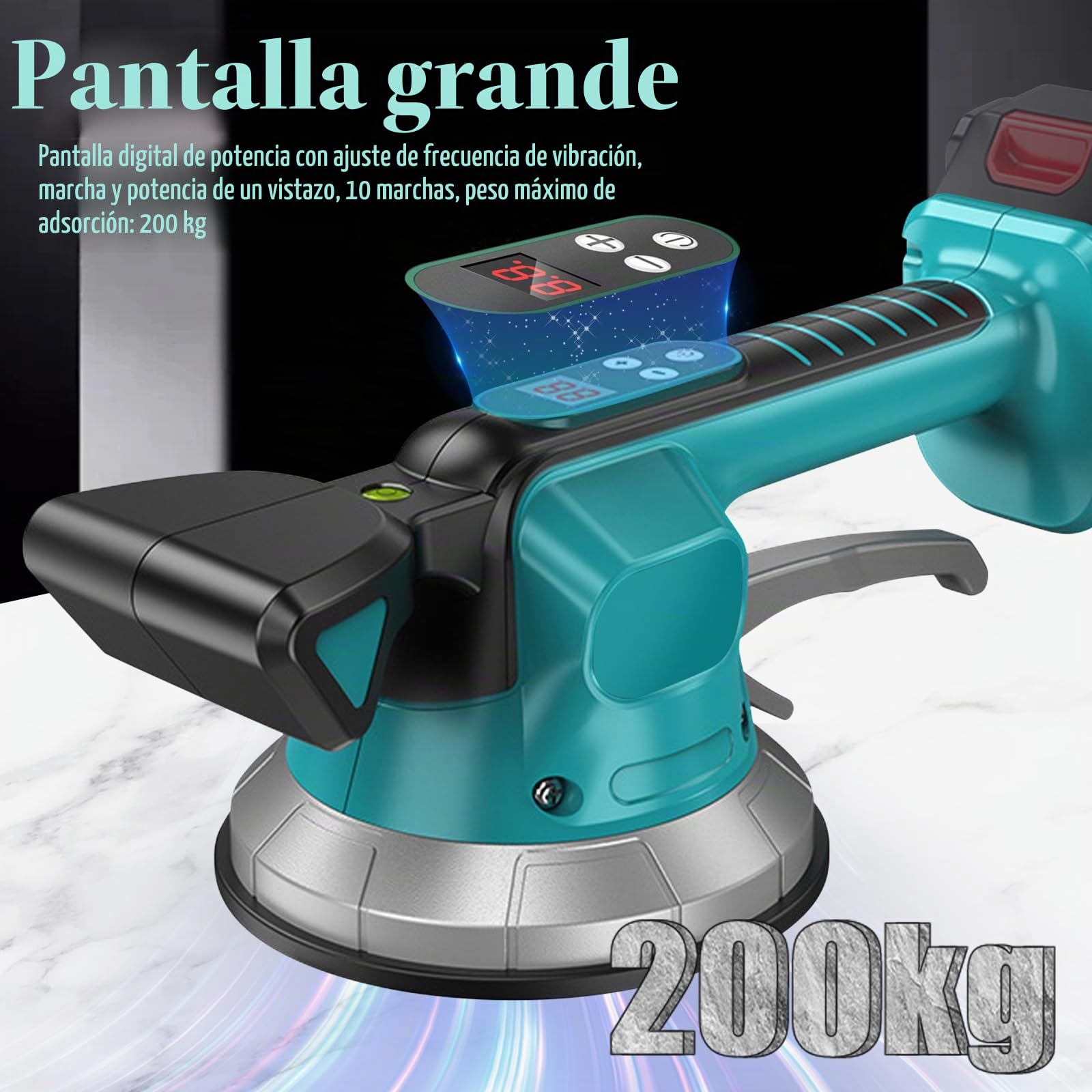 Vibrador de Azulejos Inalámbrico para Makita 18V (sin Batería) | Colocador de Azulejos, 10 Velocidades, Ventosa 14,5 cm, 200 kg de Succión, para Azulejos de 30-240 cm