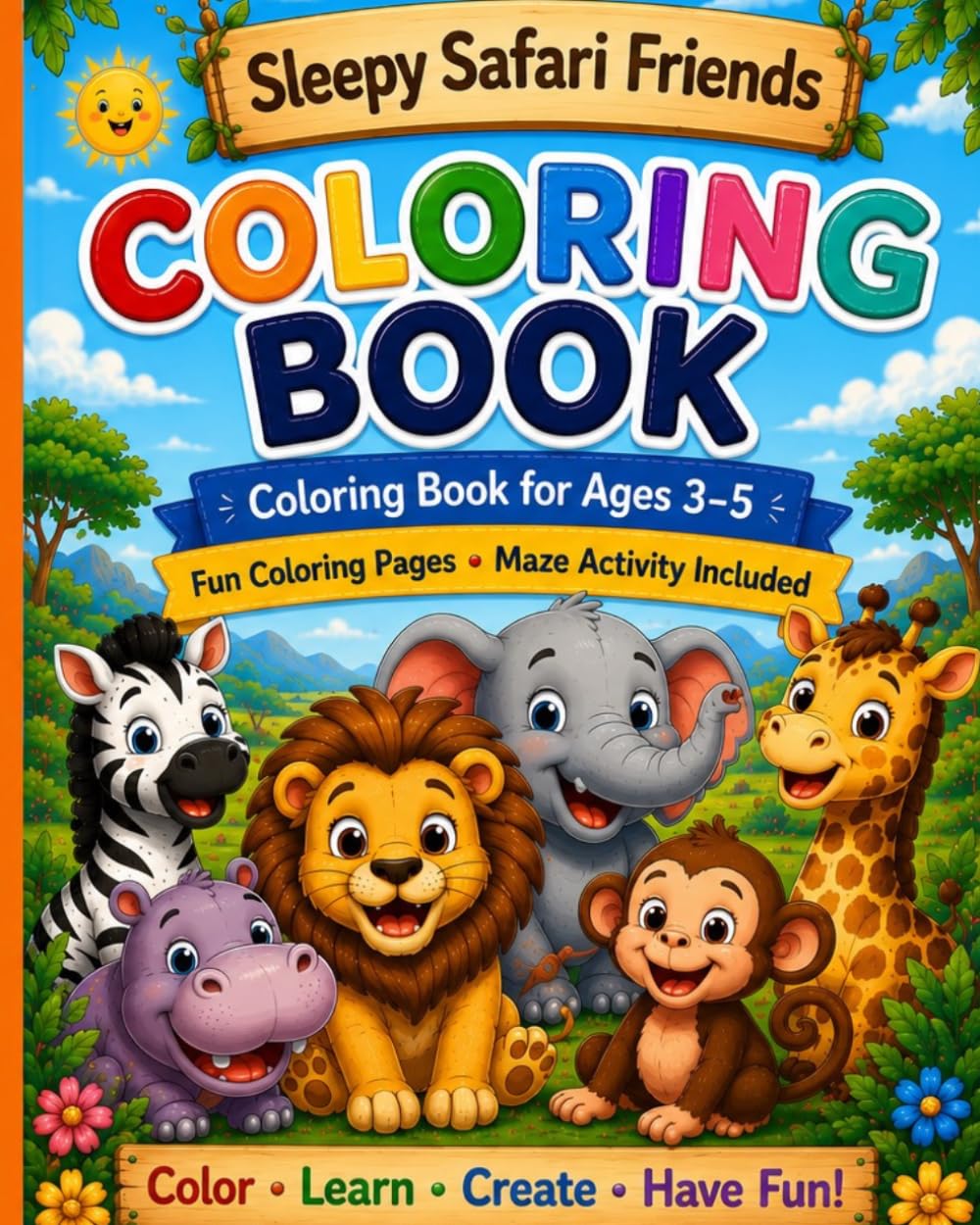 Sleepy Safari Friends Coloring Book: Coloring Book for Ages 3–5 years