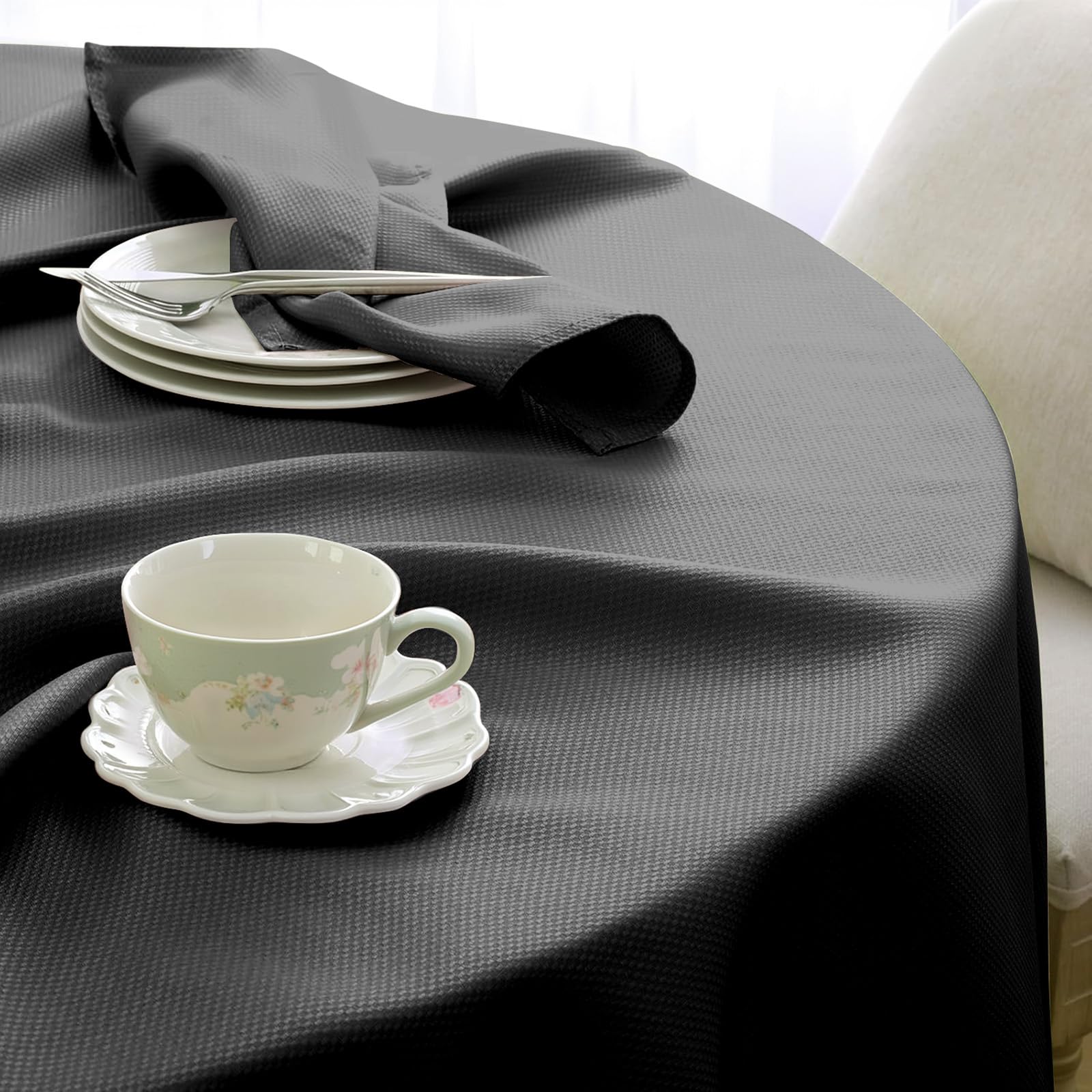Nappe ronde Noël jacquard gris 240 cm élégante et haut de gamme
