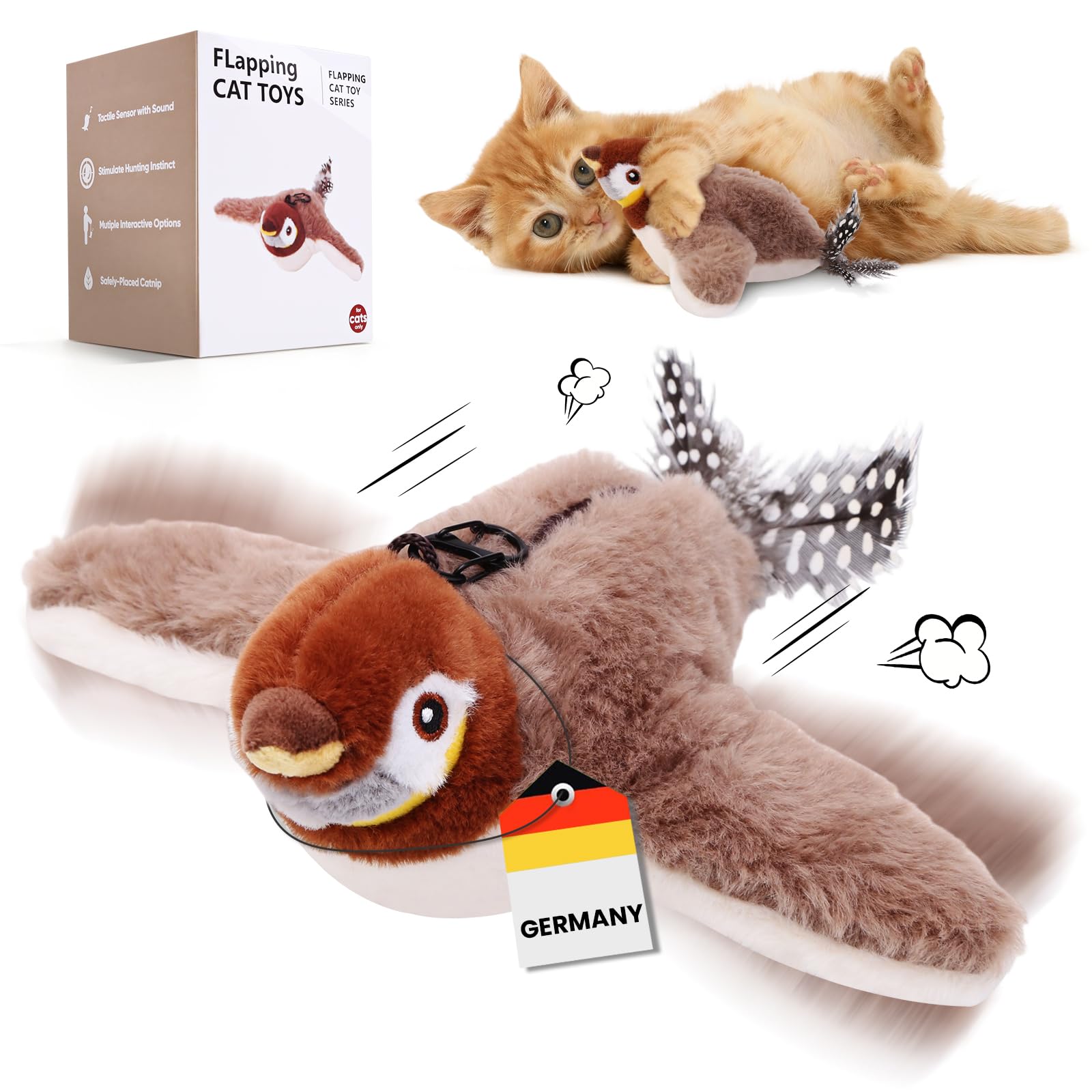 Nepfaivy Kattenspeelgoed, elektrische flamingo voor zelfbezigheid, interactief kattenspeelgoed, automatisch met kattenkruid, intelligentie, oplaadbaar kattenspeelgoed voor katten om te spelen