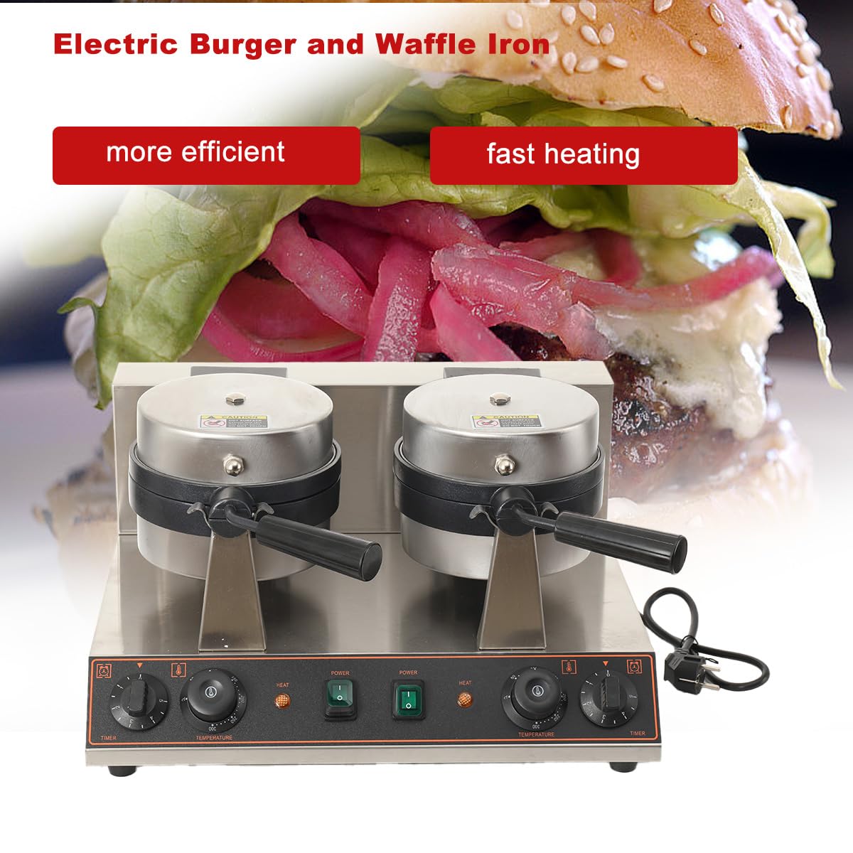 Elektrische UFO-Burger-Presse, 2600W Kommerzielle Doppelkopf-Burger-Maker | Eiscreme-Burger-Maschine, Antihaft-Hitze-Presse-Maschine, schnelle Erwärmung, für Haus Snack-Bar usw