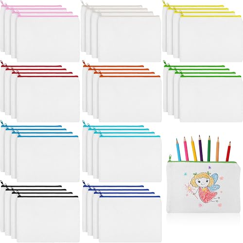 Shappy 40 Pcs Canvas Zipper Pouch Bags Pencil Pouch Bulk Canvas Makeup Bags Blank Pencil Case Cotton Cosmetic Case for Travel DIY Craft (7.87 x 5.70 Inches,M,White)
