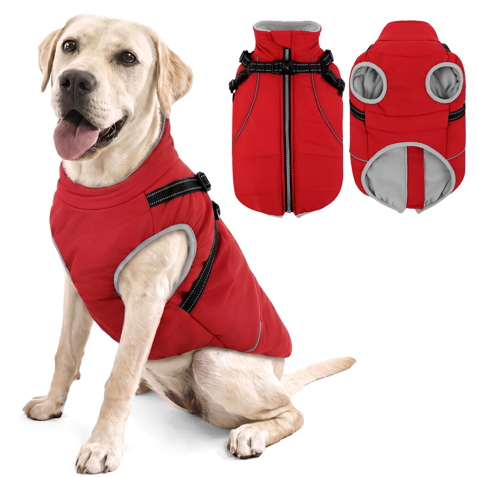 KONVINIT Abrigo para Perros Grandes Impermeable con Arnés - Capa Térmica para Labrador Pastor Alemán con Problemas Articulares
