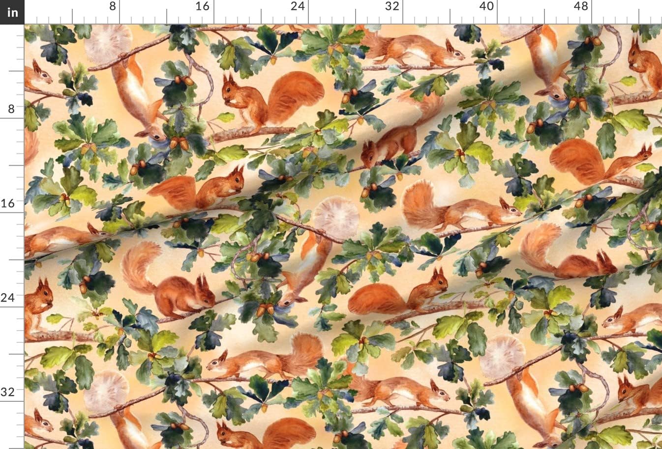 Spoonflower Fabric - Squirrels Squirrel Tree Branch Leaves Autumn Watercolor Printed on Minky Fabric by The Yard - Sewing Baby Blankets Quilt Backing Plush