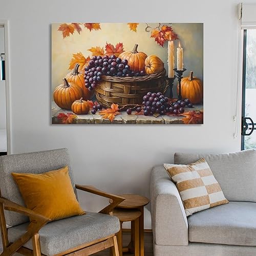 Miniatura 6 de Arte De Pared De Calabaza, Lienzo De Otoño, Cocina, Comedor, Decoración De Pared, Pintura De Hojas De Arce, Cosecha De Acción De Gracias Wall Art