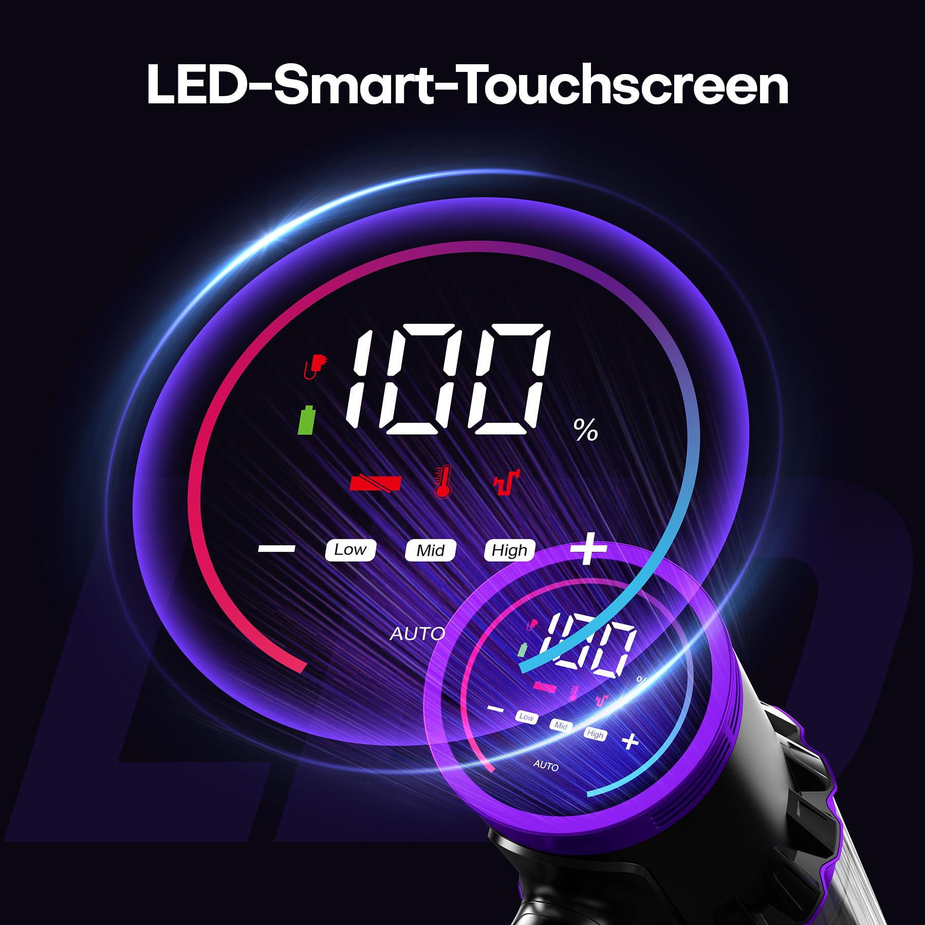VEGREM Aspirapolvere Senza Fili Potente 500W/ 40KPA/ 60min, Scopa Elettrica Senza Fili Brushless, Aspirapolvere Potente Modalità automatica, Filetr a 7 stadi, V Rullo antiangolo, Batteria staccabile