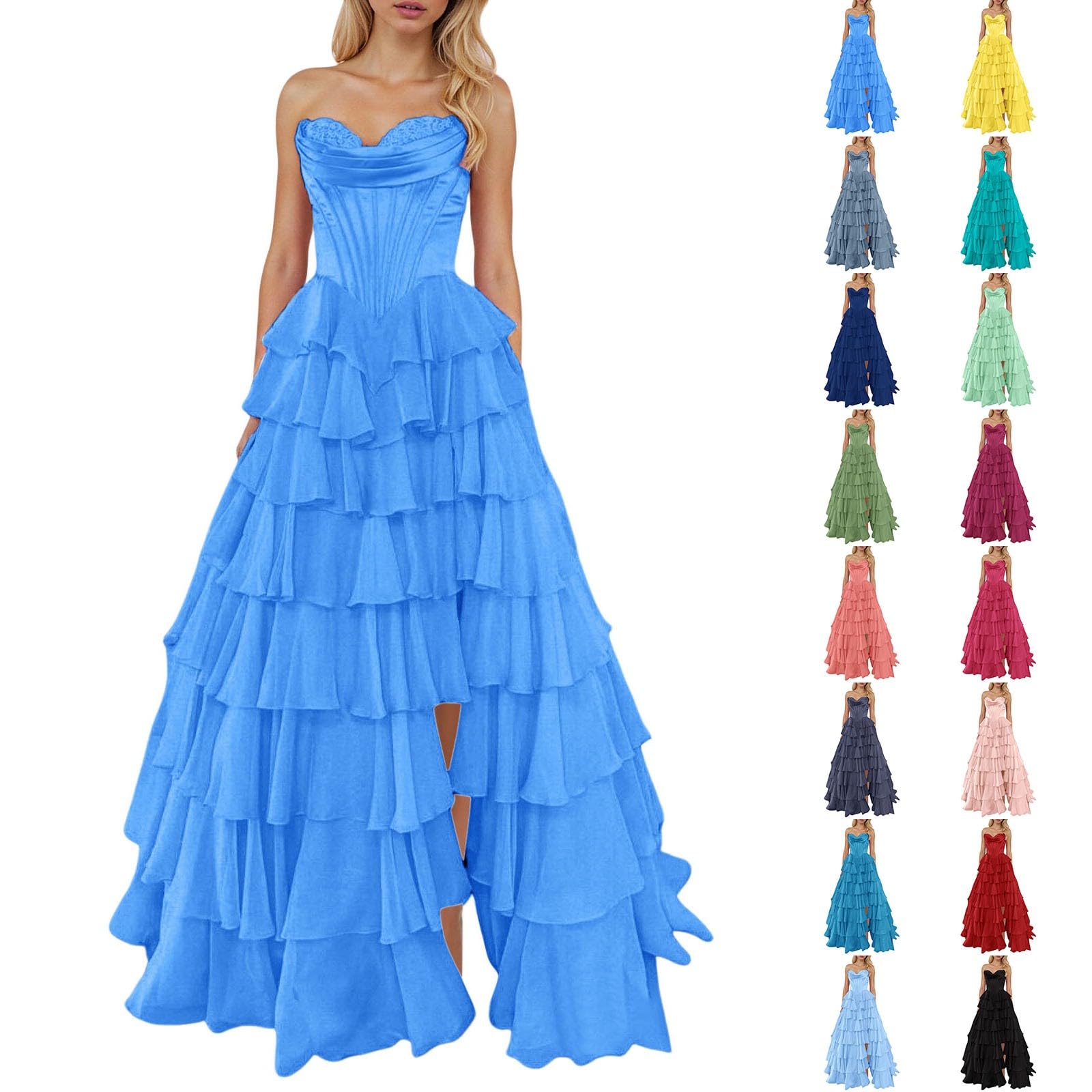 Abiti Lunghi Estivi in Chiffon con Volant A Gradini Apertura Abito da Sposa Abito da Sposa Abito da Sposa Abiti Elegante Donna Vittoriana con Spalline Spaghetti Vita Increspata Corsetto