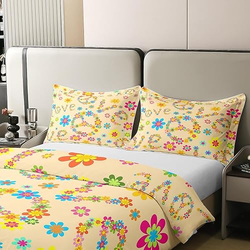 Miniatura 4 de Groovy Flower - Funda de edredón 100% algodón para niños, ropa de cama Groovy de los años 70, juego de ropa de cama floral psicodélico retro, tamaño