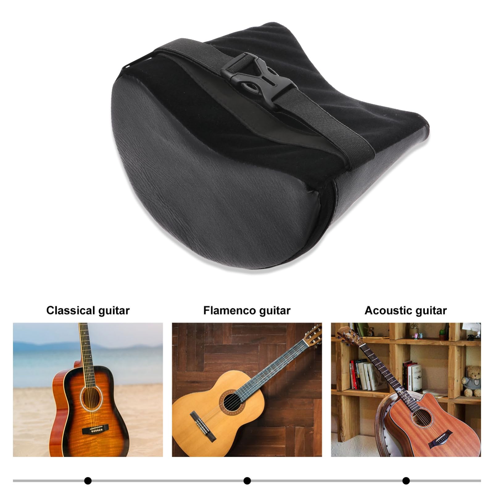 JEWEDECO Guitar Playing Rest Pad Classical Guitar Foot Rest Footstools for Flamenco Sturdy Synthetic Leather Comfortable Elastic Band