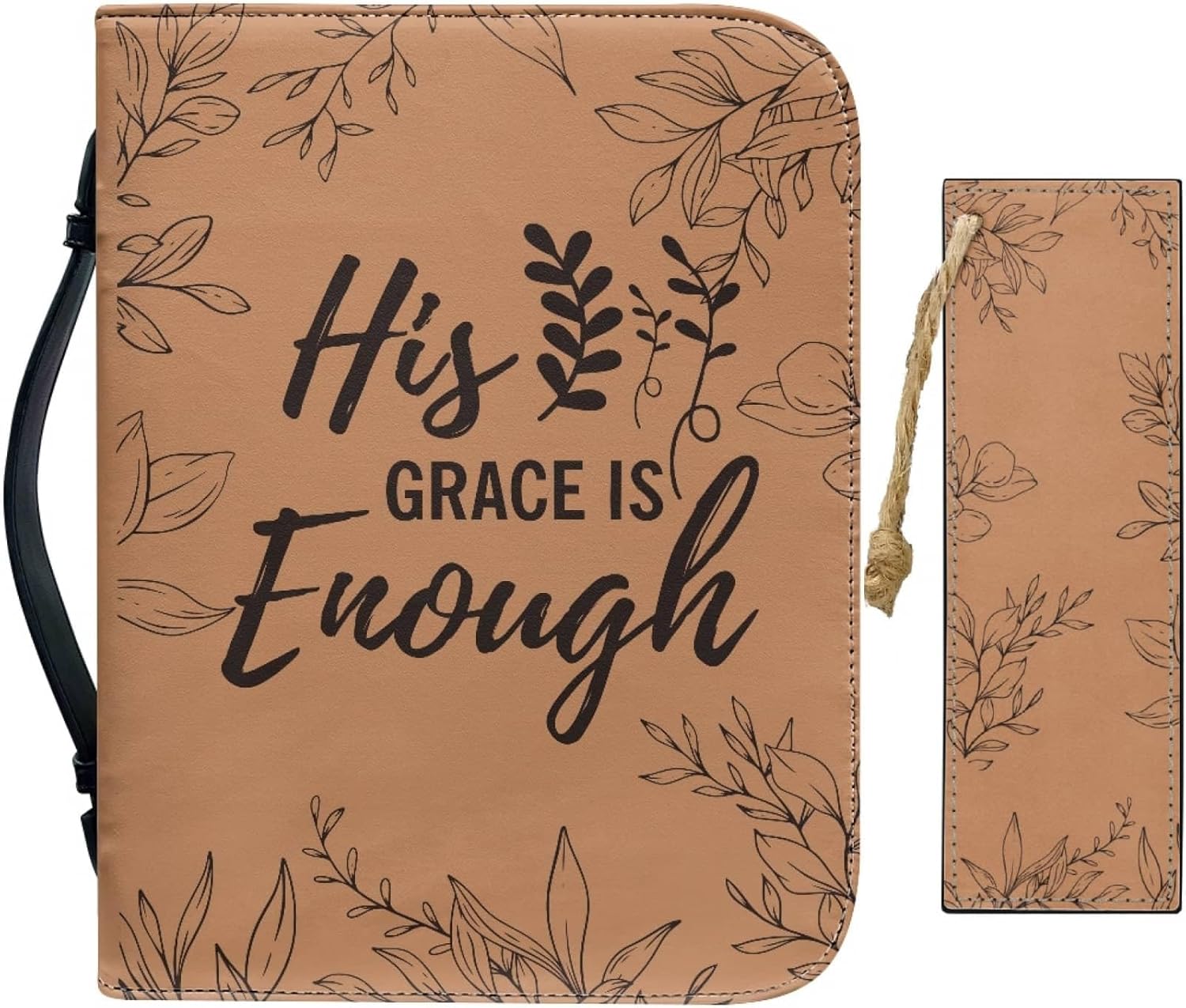 CRASPIRE Bible Cases Fit 10.2 x 7.4 x 1.5In with PU Bookmark Book Cover Books Sleeve Travelbook Protector Zippered Protective Case Detachable Wristlet Strap Covers Plant Pattern Gifts for Friend