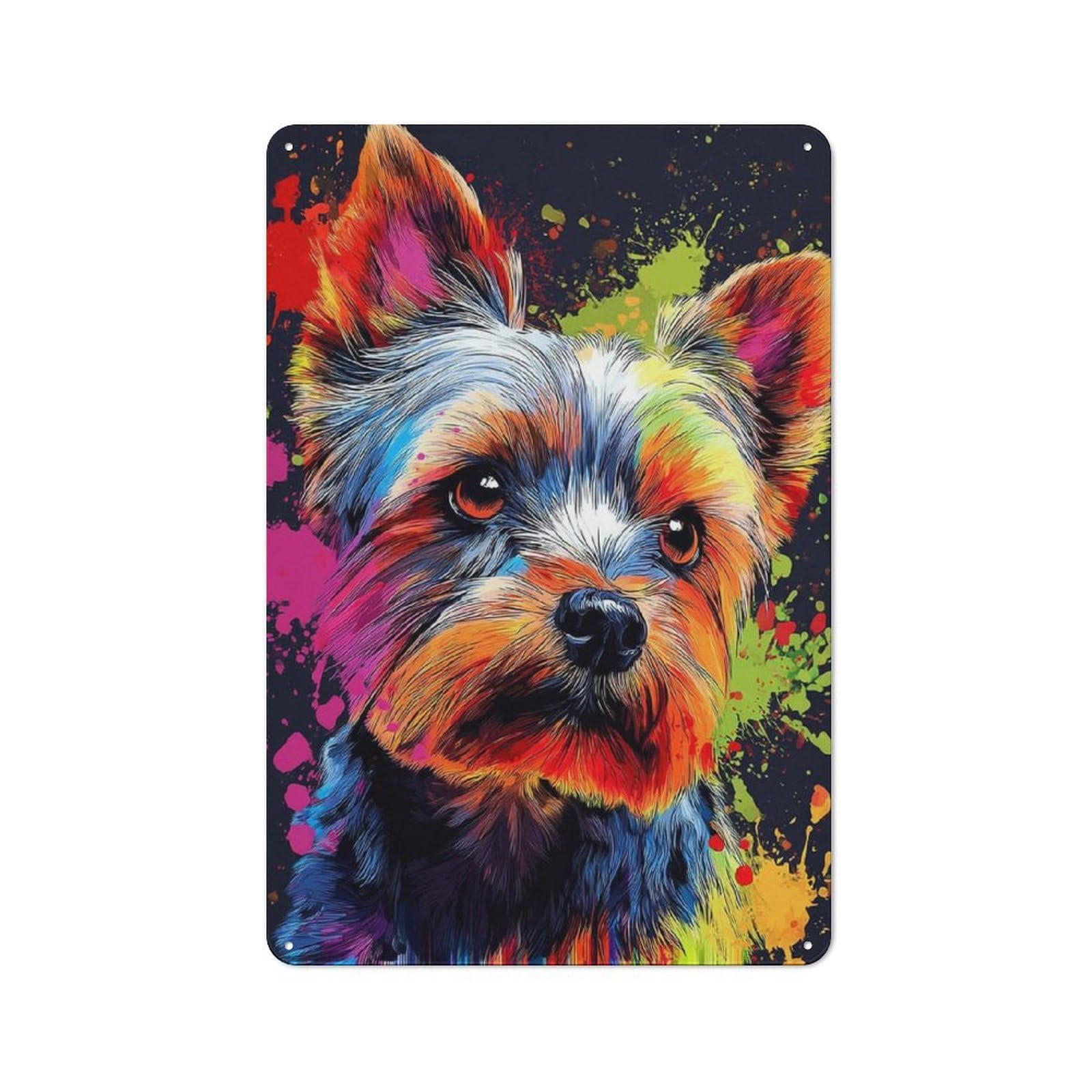 Junmoney Colorful Yorkshire Terrier Portrait -1 Vintage Tin Sign 30X20cm With For Studio Or Craft Room, A Winter Wall Decor Update For Creative-Space Collectors