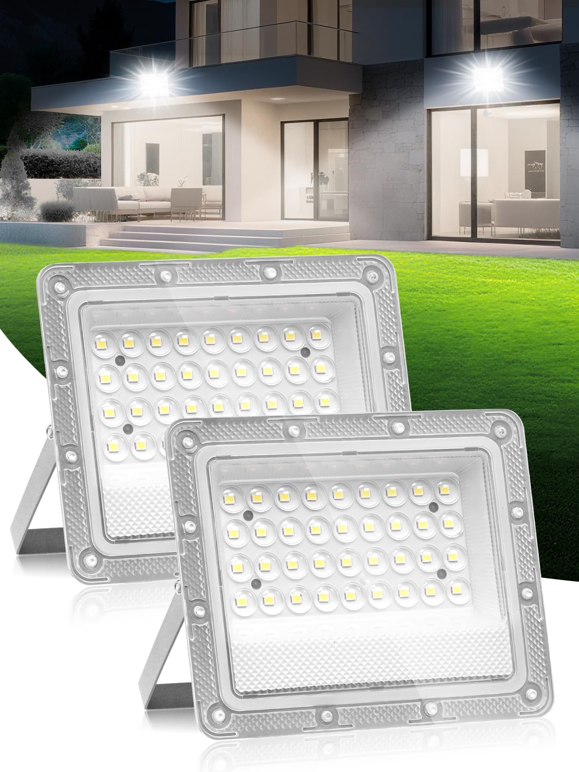 Litglobe LED Floodlight Outdoor 30W 2 Pack,3000LM Super Bright Flood Lights,6500K Cool White LED Security Lights,IP66 Waterproof Work Light,Wall Light for Garden, Yard, Garage, Streets