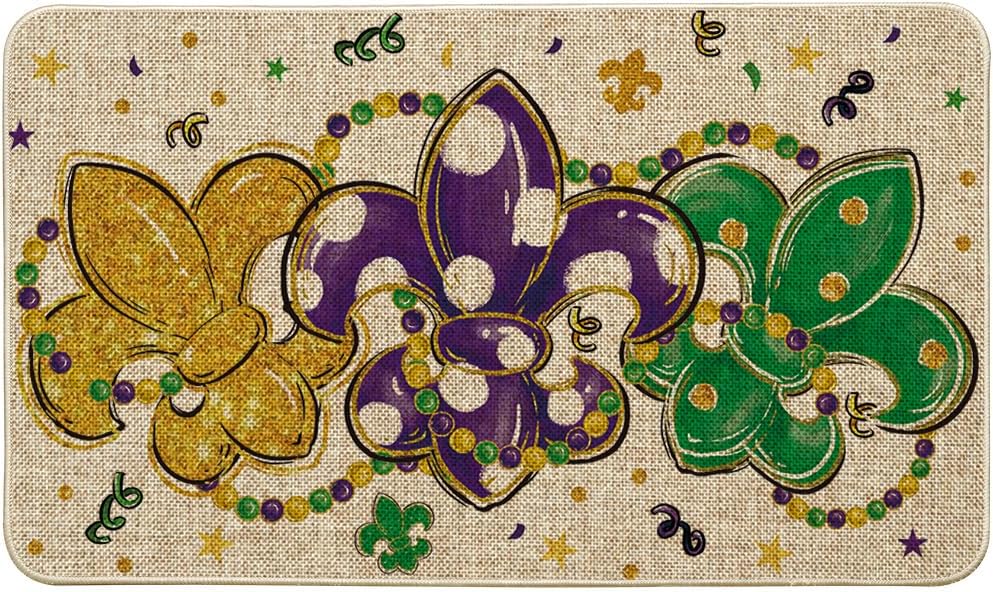 Artoid Mode Irises Beads Mardi Gras Doormat, Carnival Home Decor Low-Profile Switch Rug Door Mat Floor Mat for Indoor Outdoor 24x35 Inch