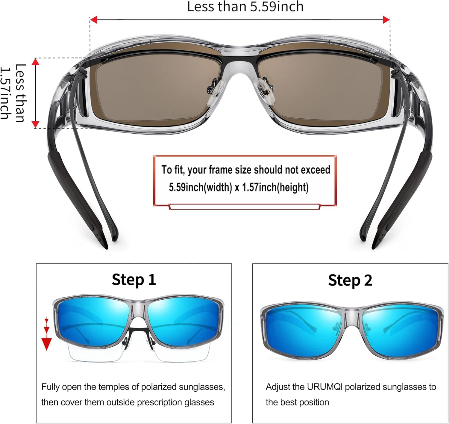 Miniatura 4 de URUMQI Gafas de sol ajustables sobre las gafas, polarizadas 100% protección UV, gafas de sol envolventes para hombres y mujeres que conducen