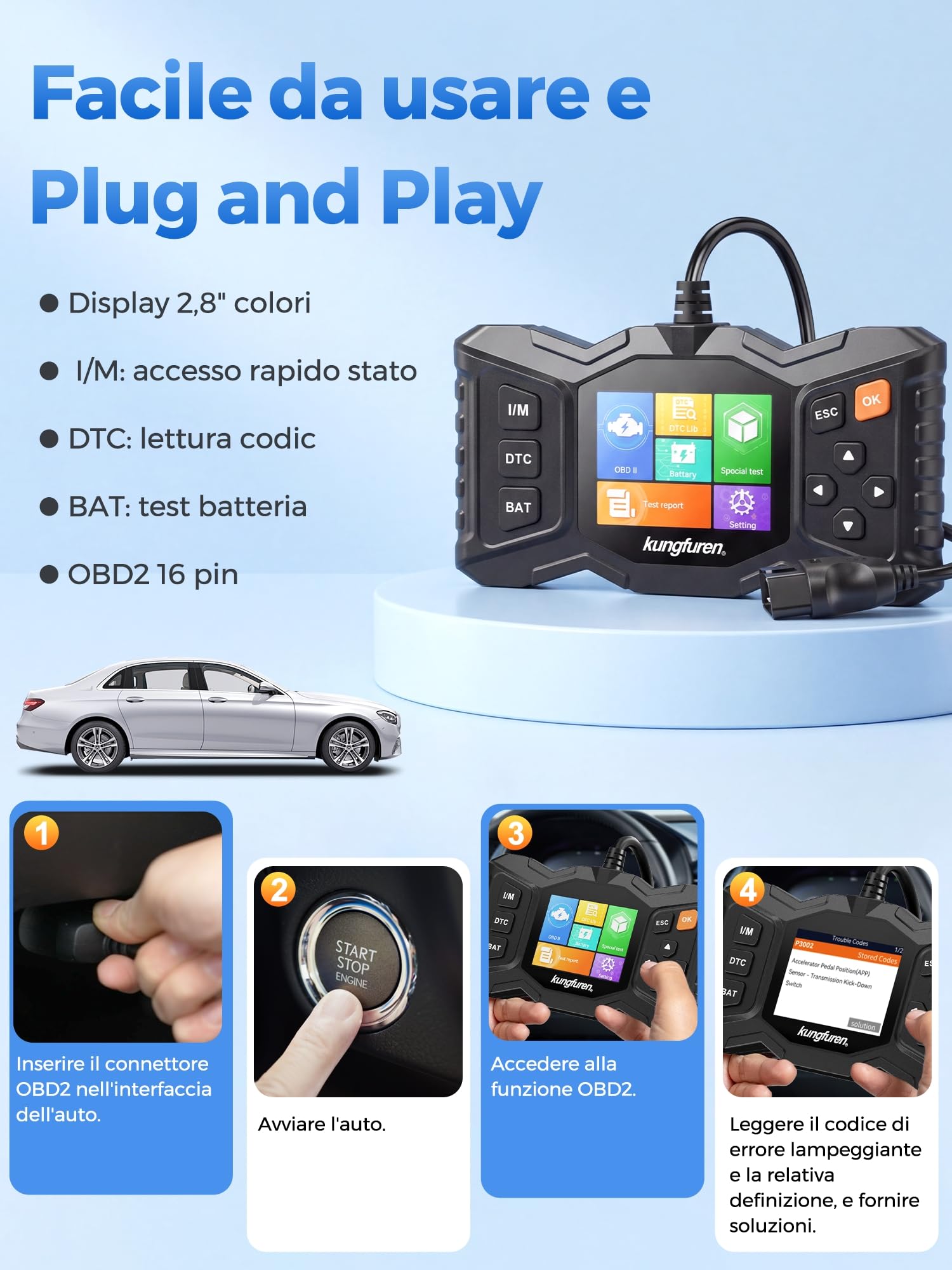 OBD2 Diagnosi Auto Diagnostica Italiano: OBD Auto Diagnostica Scanner per Multimarca Audi BMW Ford VW - Professionale Autodiagnosi Strumento Lettore Codici Errori Motore con Test Batteria
