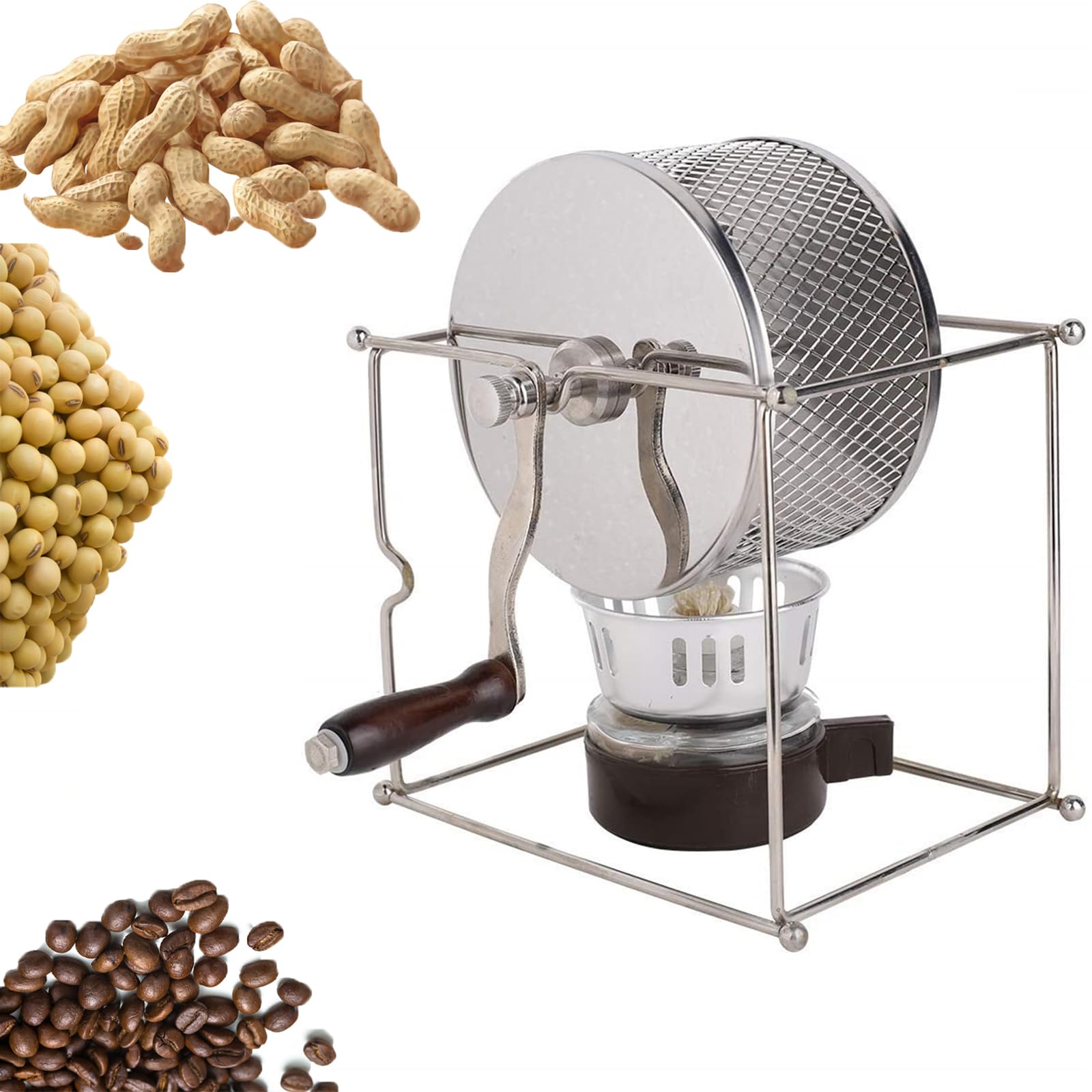 Mini tostatrice manuale per chicchi di caffè, macchina per tostatura del caffè domestica con rulli in acciaio inossidabile fai-da-te con manico per sesamo, soia, arachidi, tè, frutta secca varia