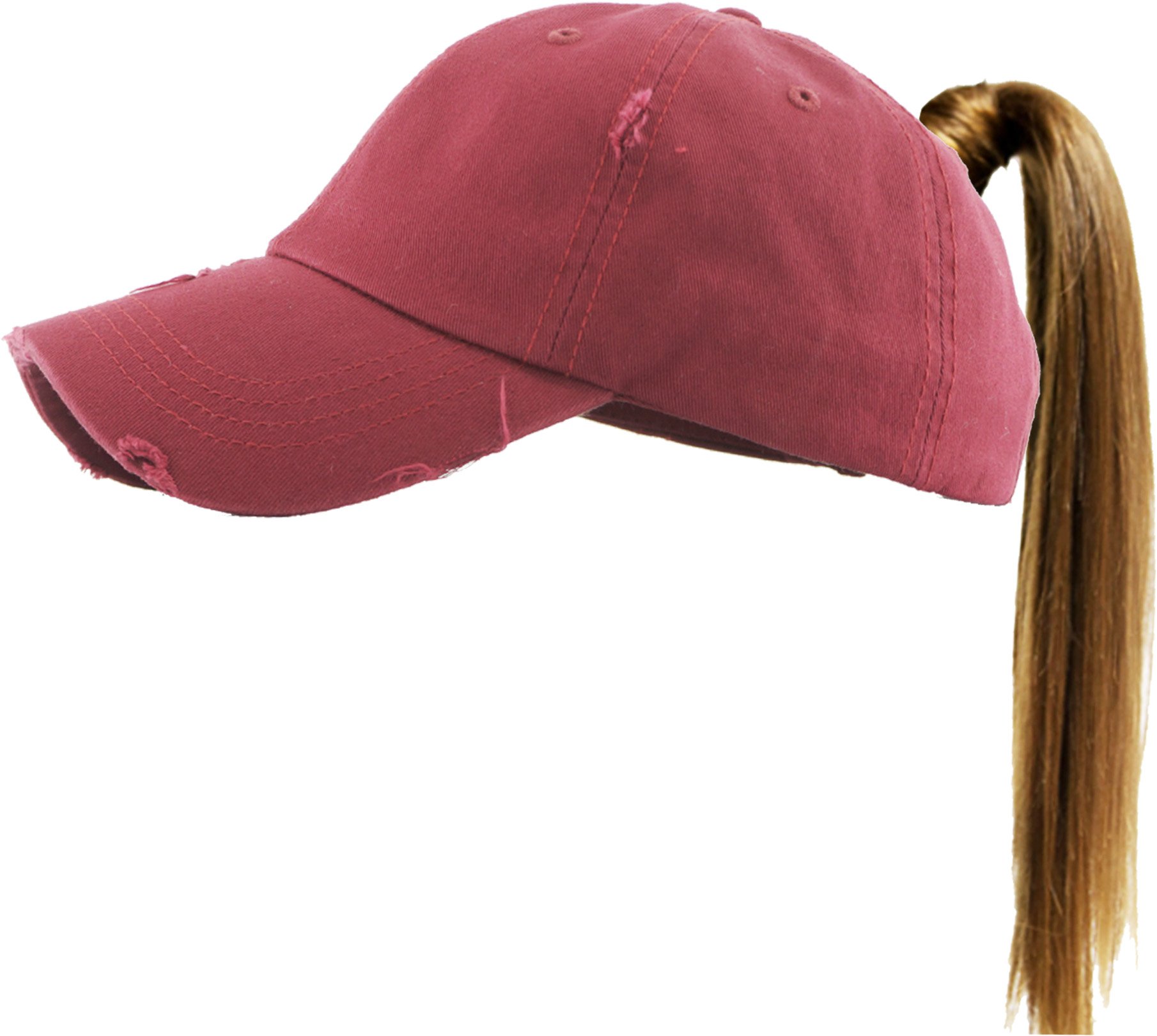 MIRMARU Women's Messy High Bun Ponytail Trucker Hat - Distressed Washed Cotton Mesh Back Baseball Cap