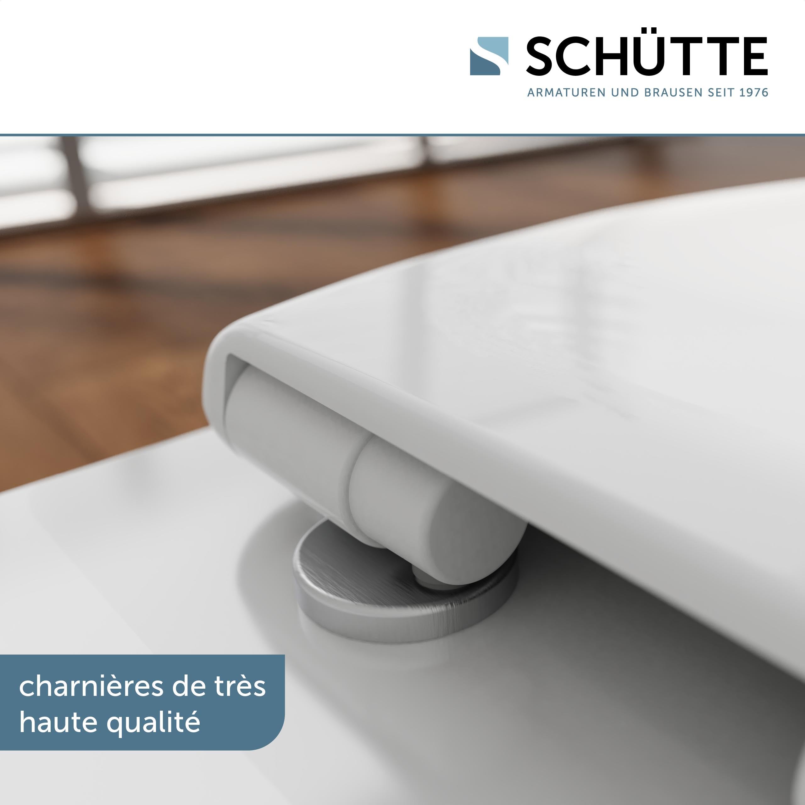 Schütte Abattant WC avec système d'abaissement Automatique, certifié TÜV, Couvercle de Toilette Amovible en matériau incassable, Montage Facile grâce au gabarit de Montage, Couvercle de Toilette et