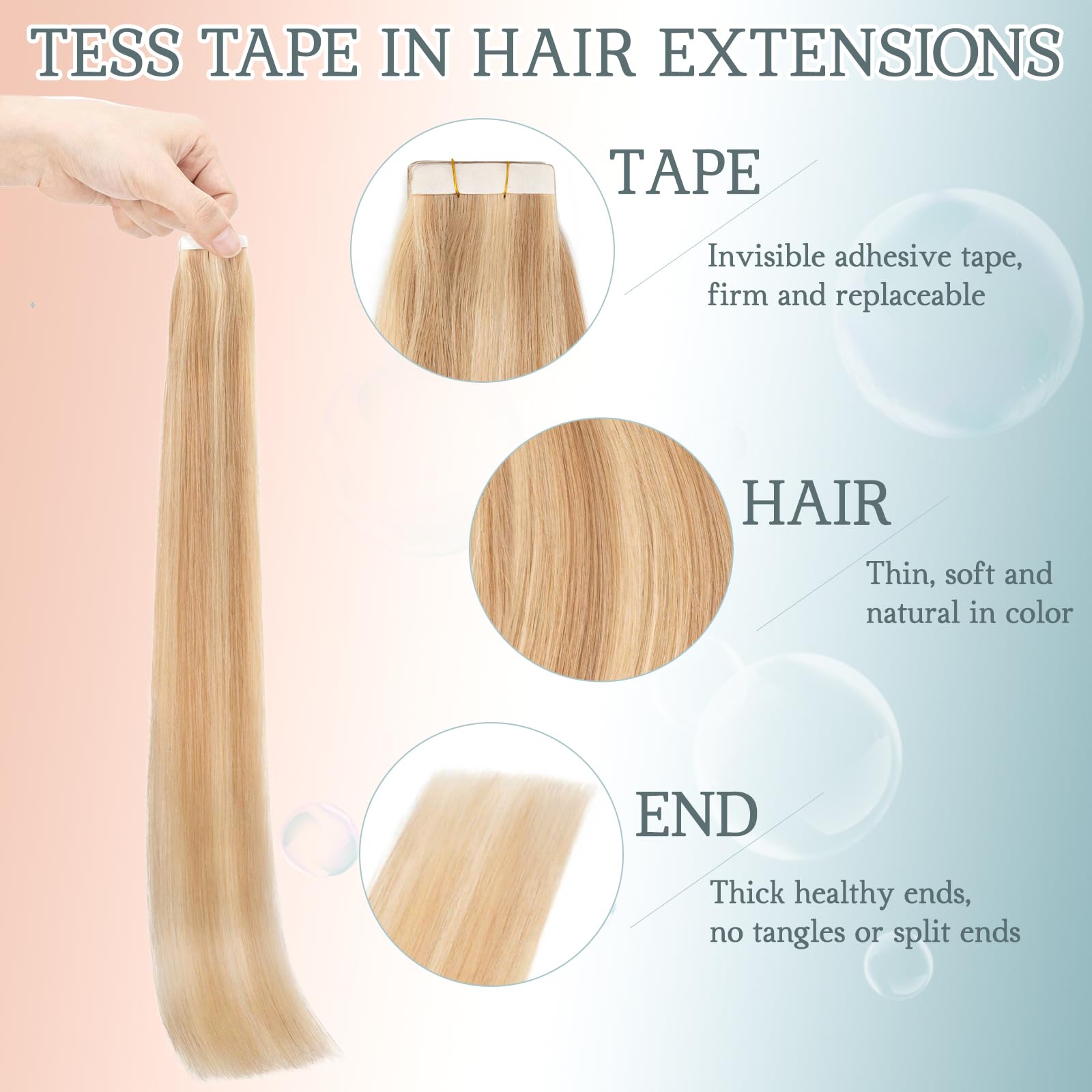 TESS Human Hair Tape In Extensions Real Hair Invisible Thin Type 10 Pcs 15G Lightweight For Highlight Straight Short - Image 3