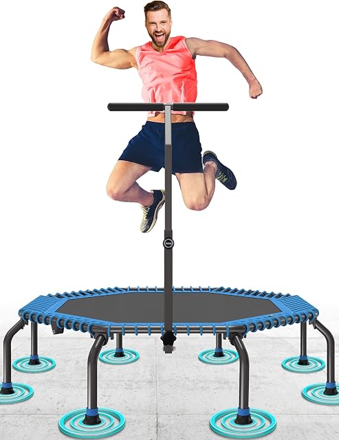 50" Fitness Trampoline Max. Load 250lbs Silent Easy Installation Indoor Exercise Foldable Trampoline for Adults