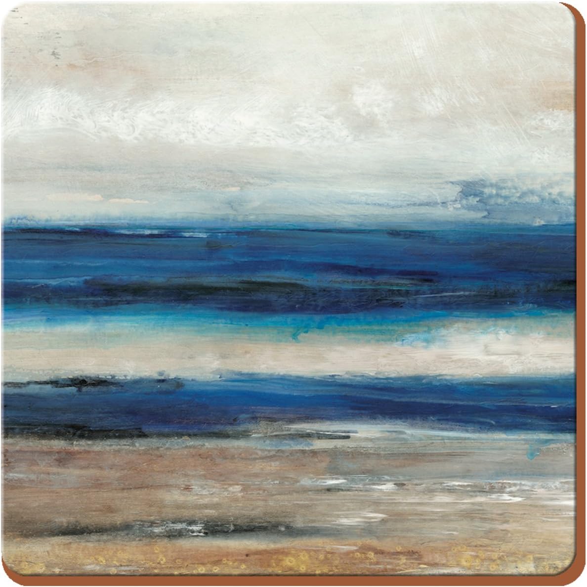 Creative Tops Coasters, Premium Wooden Cork-Backed Coasters with Abstract Ocean Design, 10.5cm (4”), Set of 4