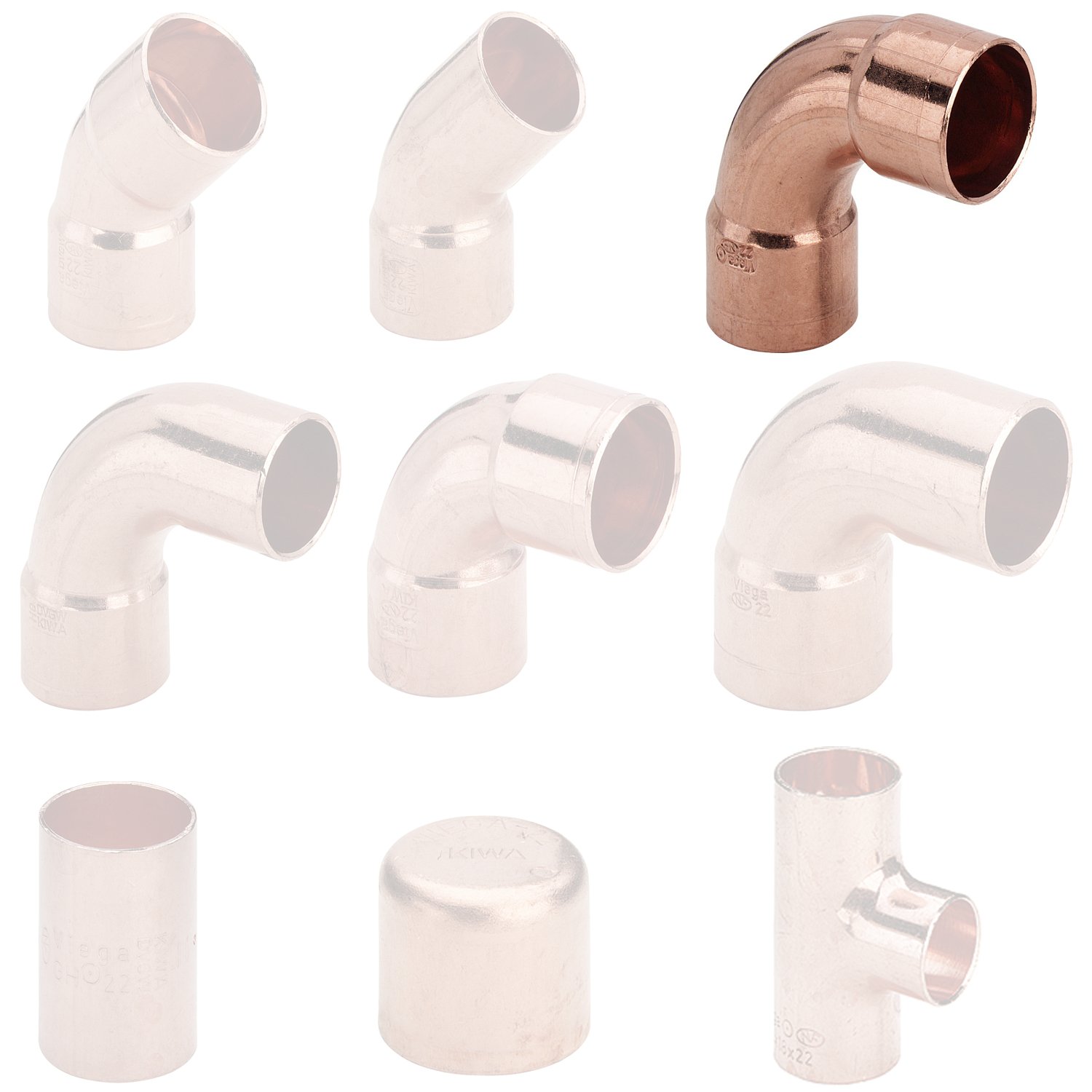fittingstore – Cuivre lötfittinge avec angle Manchon Casquette Raccord en T différentes tailles