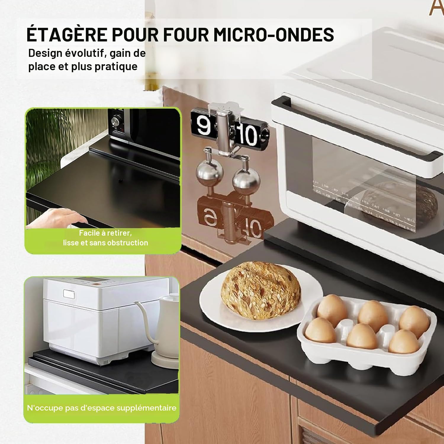 Plateau Coulissant pour Plan de Travail,étagère à Micro-Ondes | avec étagère extensible, étagère de rangement pour micro-ondes, machin